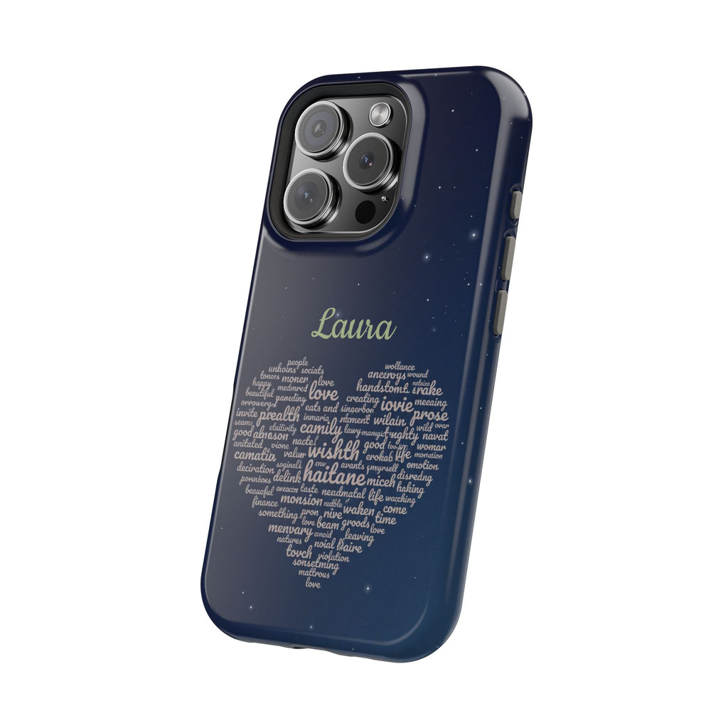 Personalized Teacher Heart Word Art Phone Case — Navy Wireless Charging Cover
