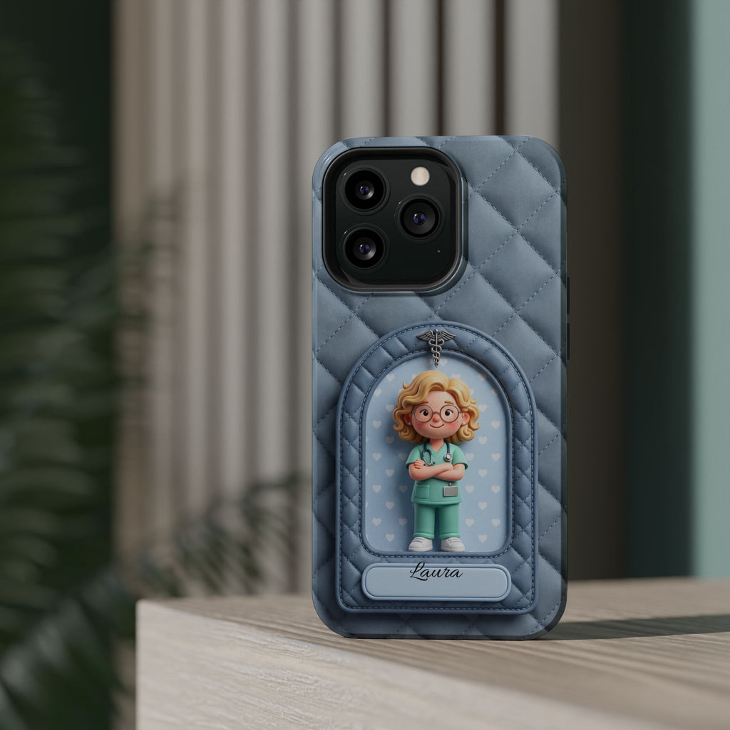 Personalized Quilted Nurse Phone Case — Wireless Charging Cover