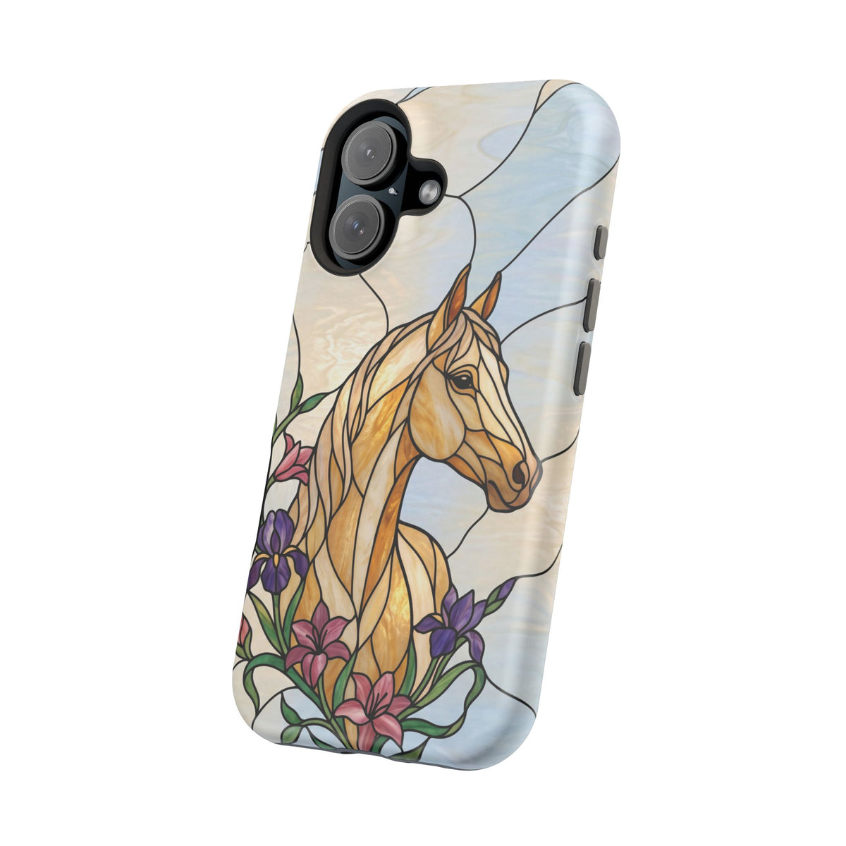 Floral Stained Glass Horse Phone Case — Tough Magnetic Case with Wireless Charging