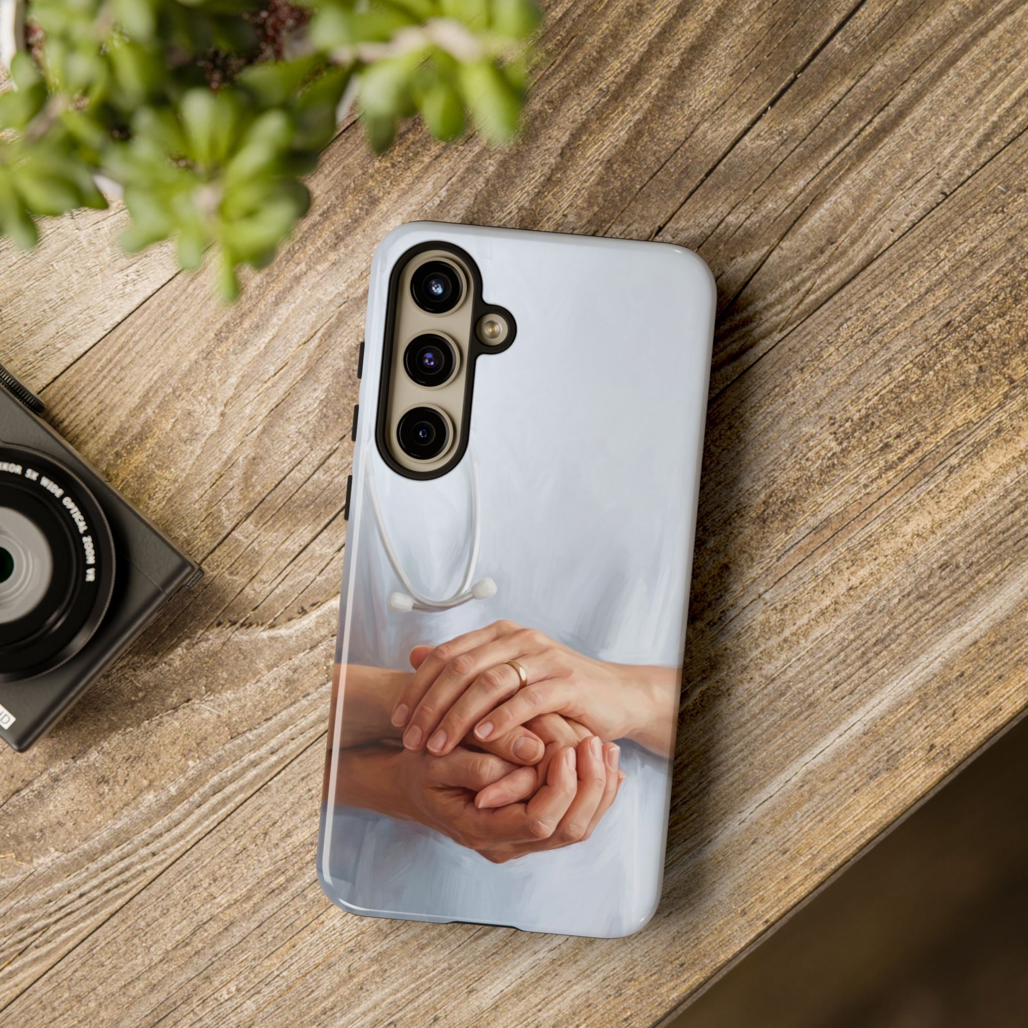 Nurse's Comforting Hands Phone Case | Caring Hands & Stethoscope Illustration | iPhone & Samsung