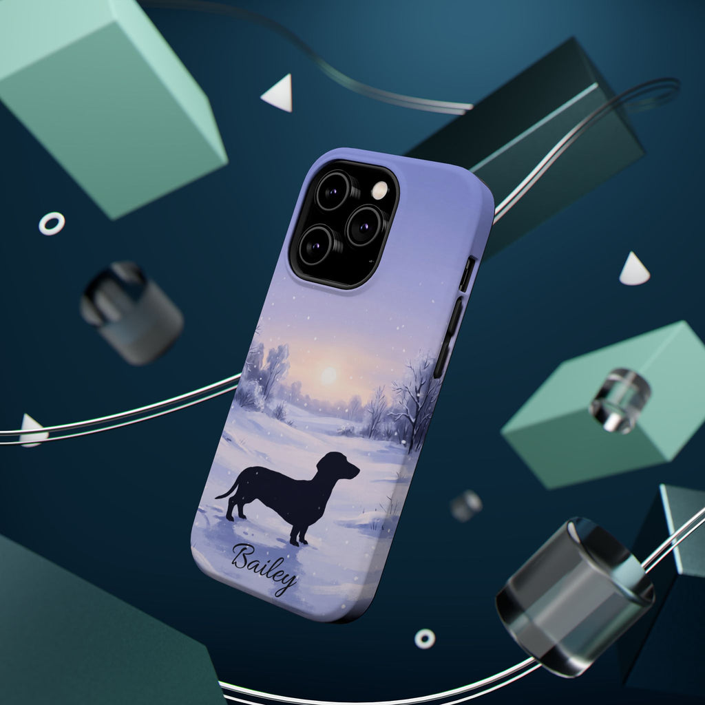 Personalized Dachshund Winter Snow Phone Case — Wireless Charging Cover