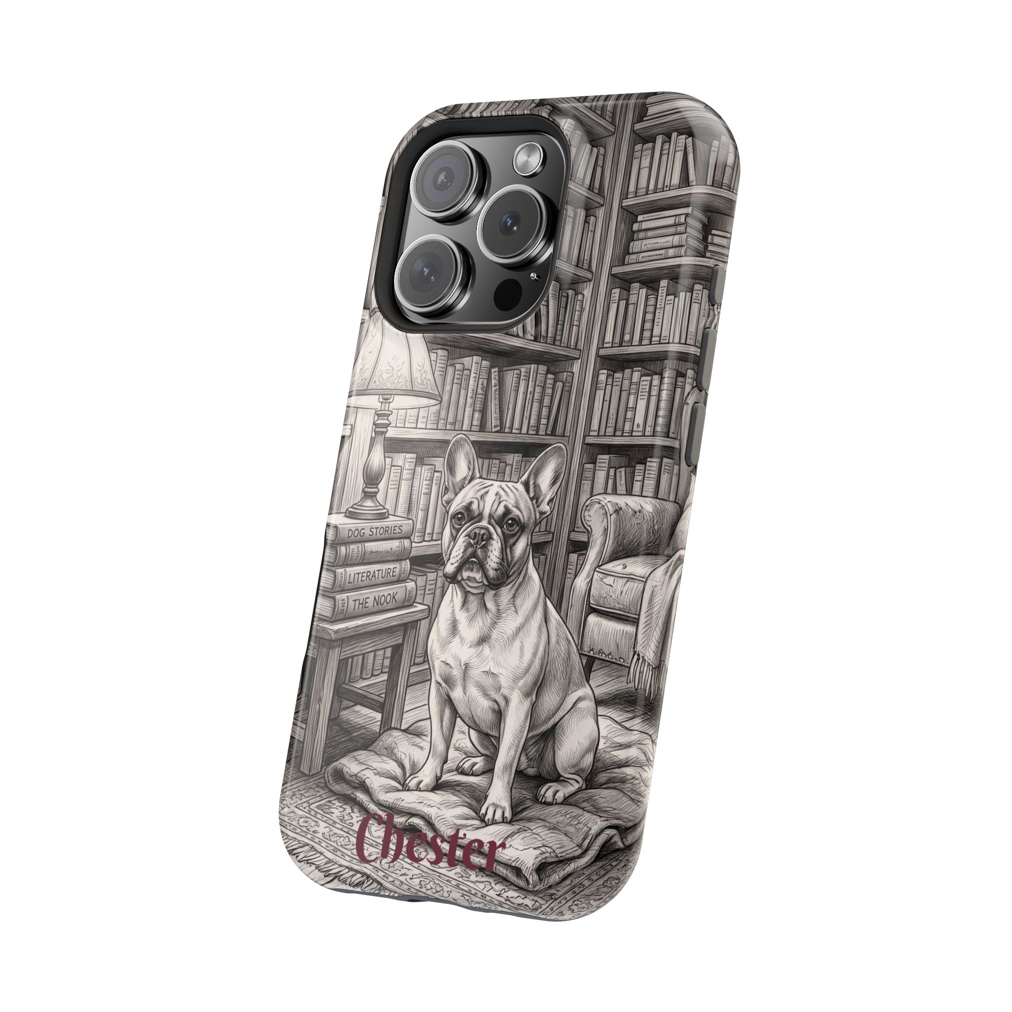 Personalized French Bulldog Library Study Phone Case — Wireless Charging Cover