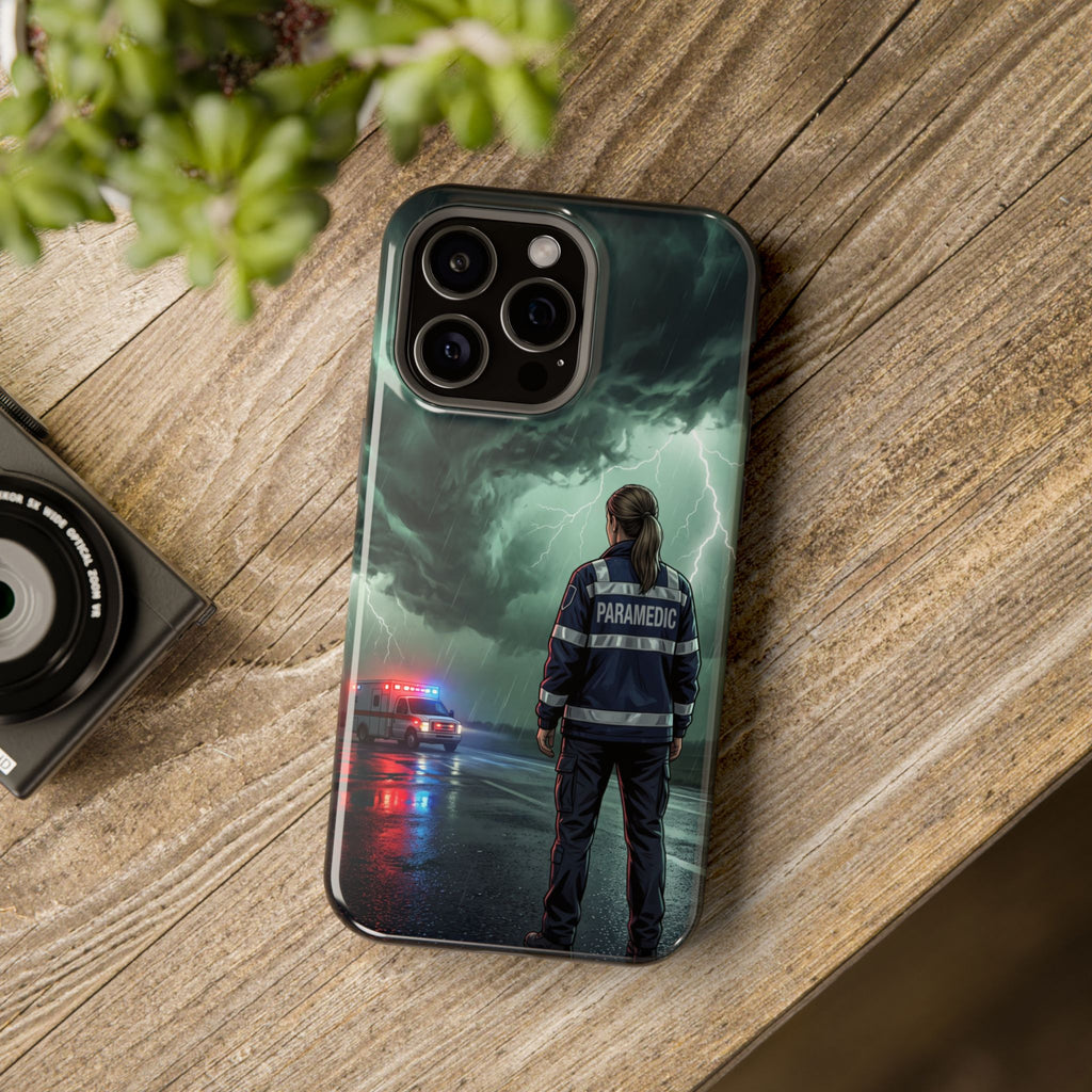 Female Paramedic Green Storm Phone Case — Magnetic Wireless Charging Cover