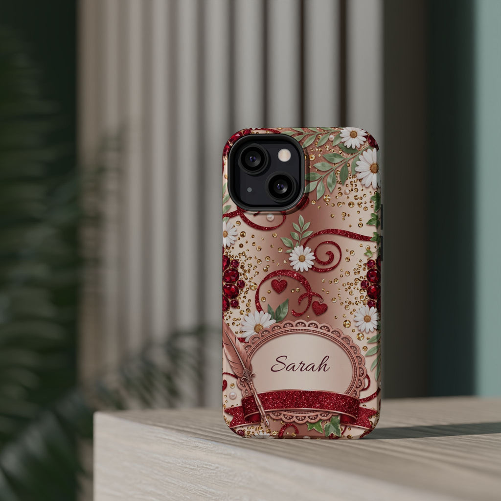 Personalized Vintage Floral Teacher Phone Case — Wireless Charging Cover