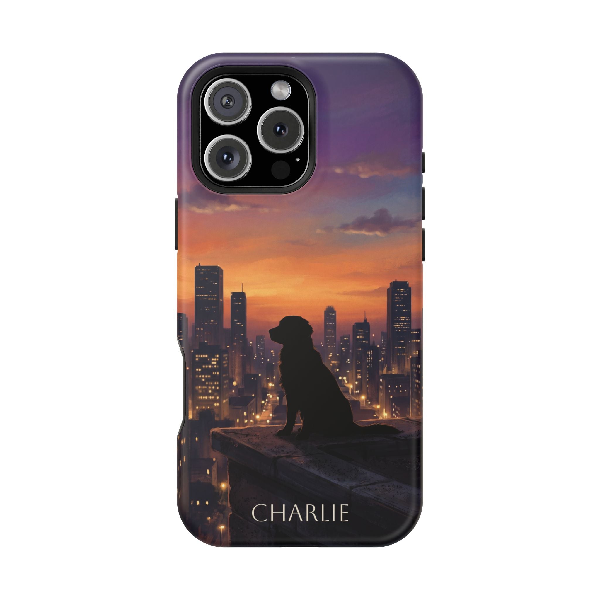 Personalized Golden Retriever City Skyline Phone Case — Wireless Charging Cover