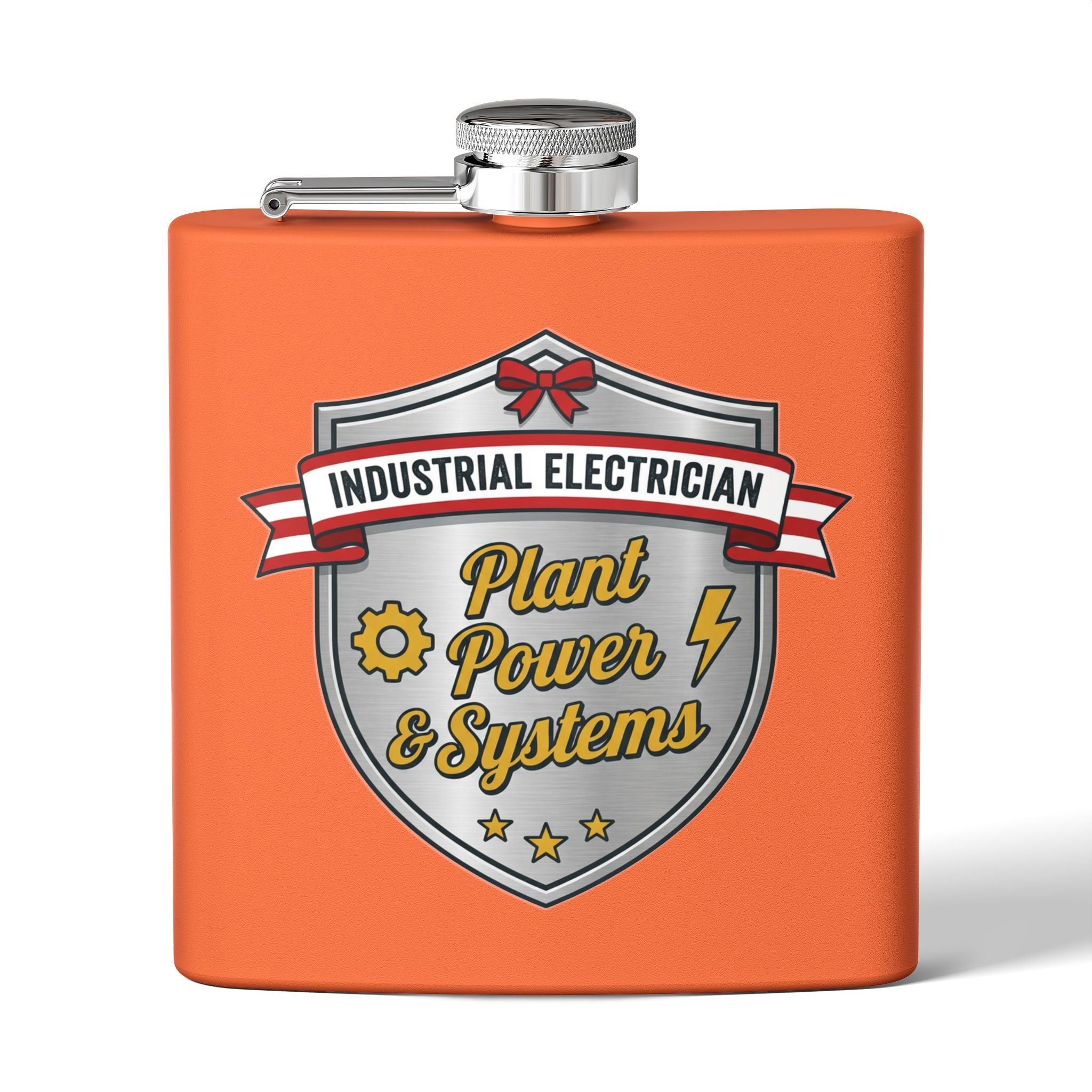 Flask — "Industrial Electrician: Plant Power & Systems" (Shield Badge) 6oz Stainless Steel Hip Flask