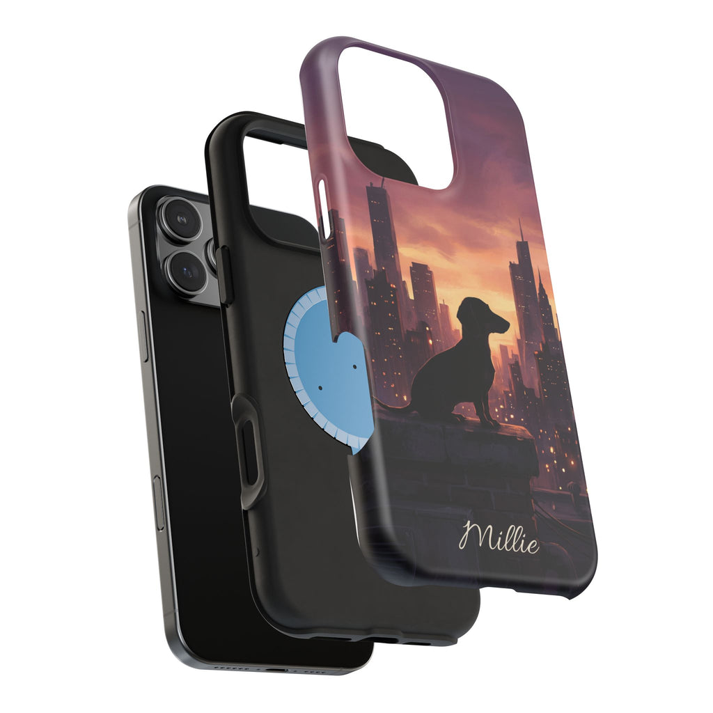 Personalized Dachshund City Skyline Phone Case — Wireless Charging Cover