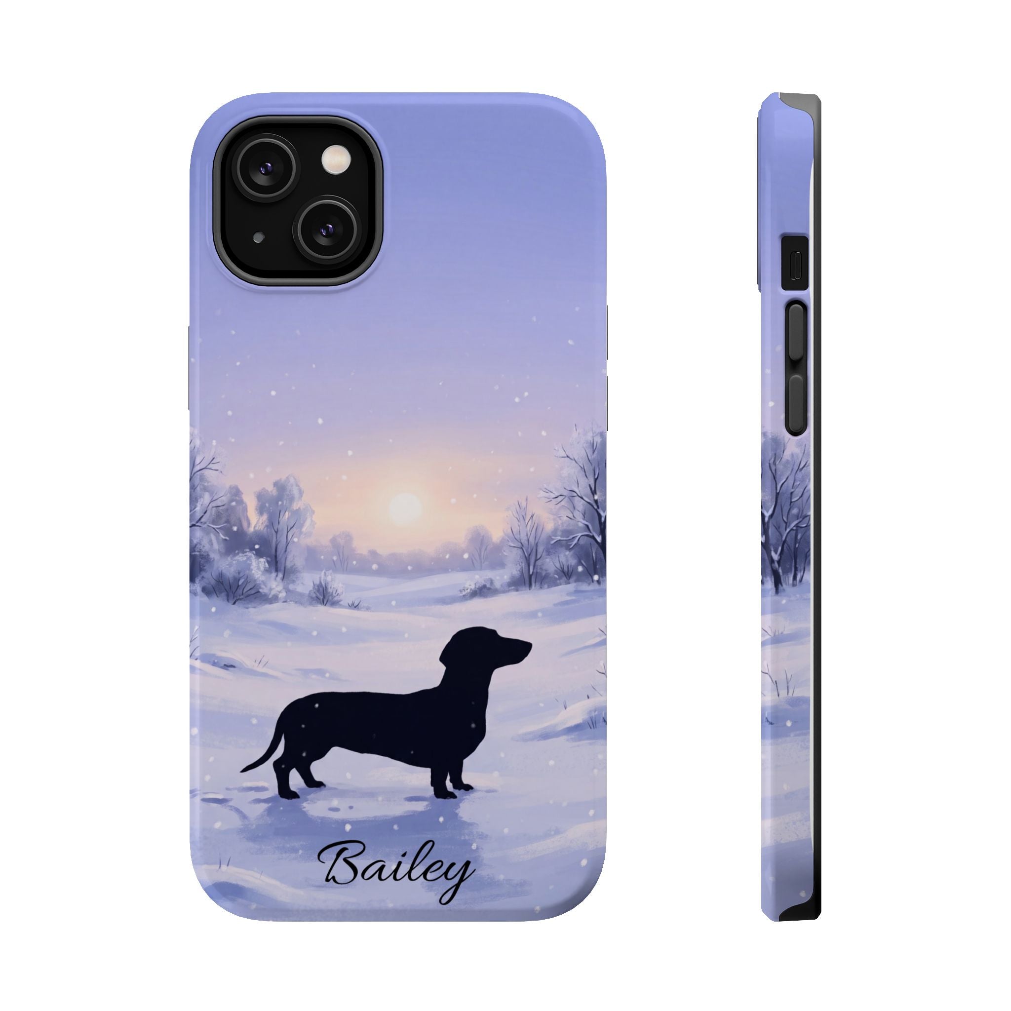 Personalized Dachshund Winter Snow Phone Case — Wireless Charging Cover