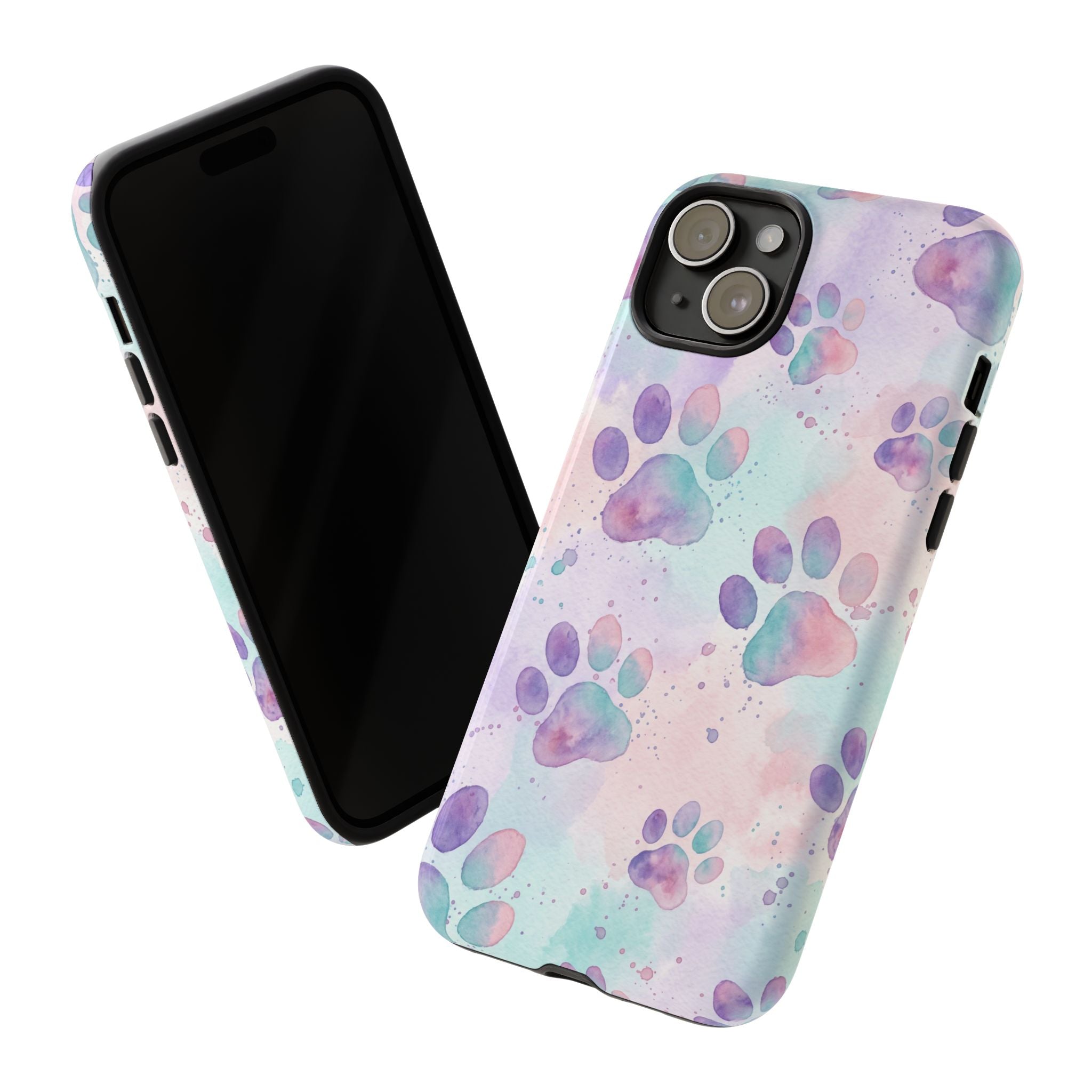 Watercolor Paw Print Phone Case | Pastel Purple, Teal & Pink Artistic Pattern | Samsung & iPhone