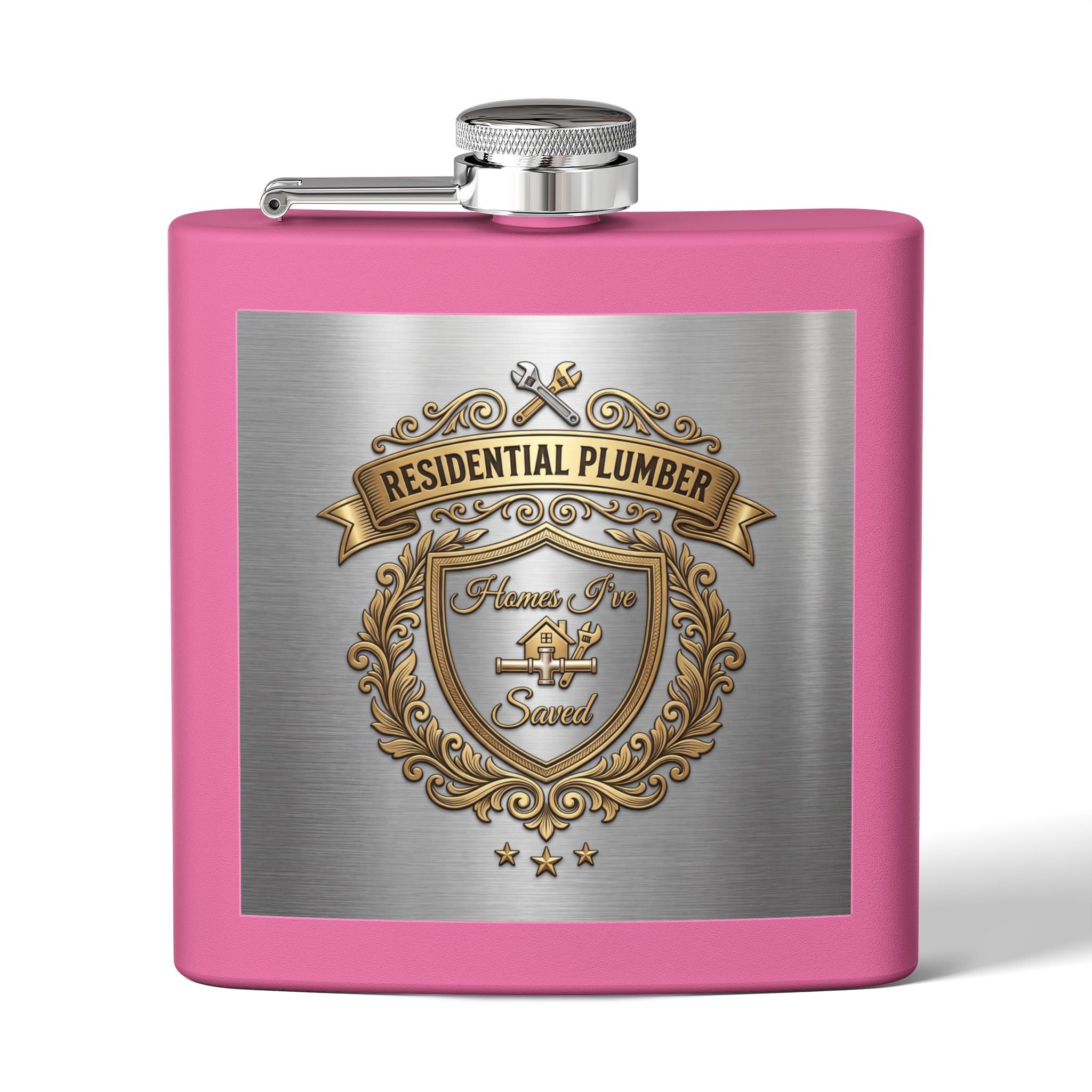 Flask — "Residential Plumber: Homes I've Saved" 6oz Stainless Steel Hip Flask