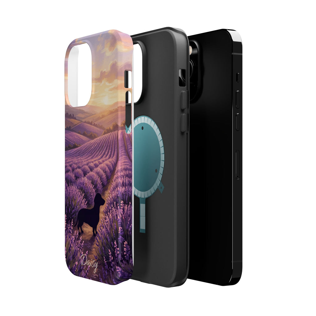 Personalized Dachshund Lavender Field Phone Case — Wireless Charging Cover