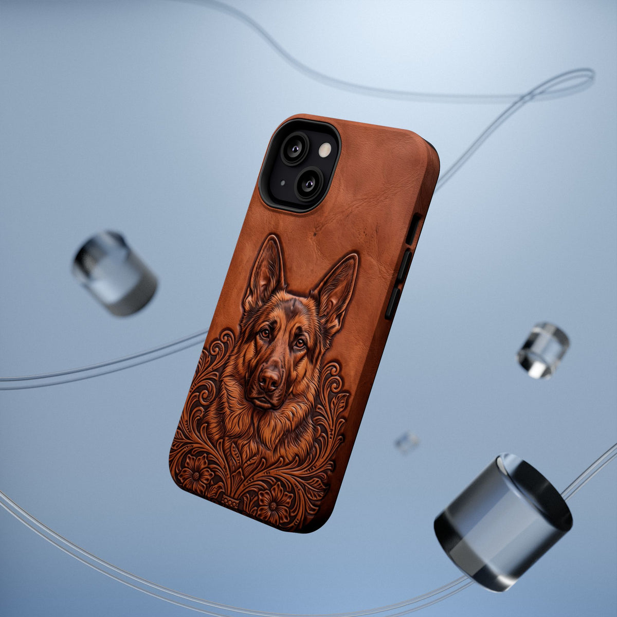 German Shepherd Phone Case | Western Tooled Art — Tough Magnetic Case with Wireless Charging