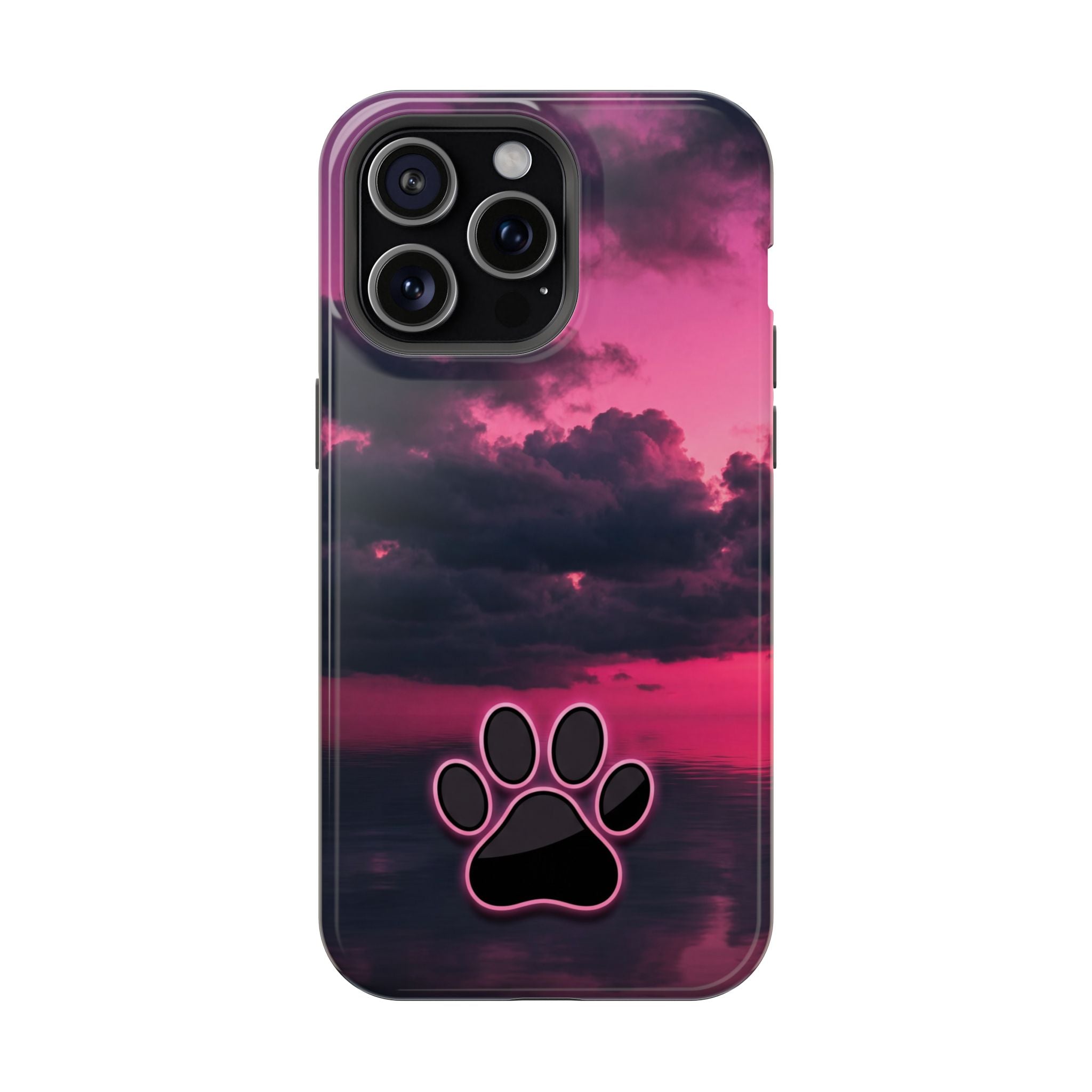 Pink Sky Paw Print Phone Case — Impact-Resistant Wireless Charging Cover