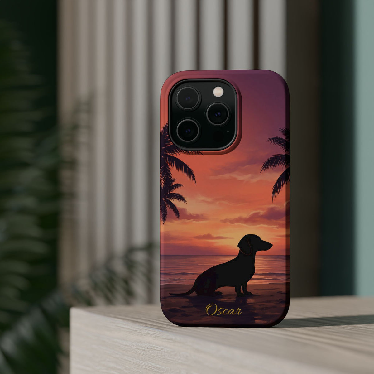 Personalized Dachshund Tropical Beach Sunset Phone Case — Wireless Charging Cover
