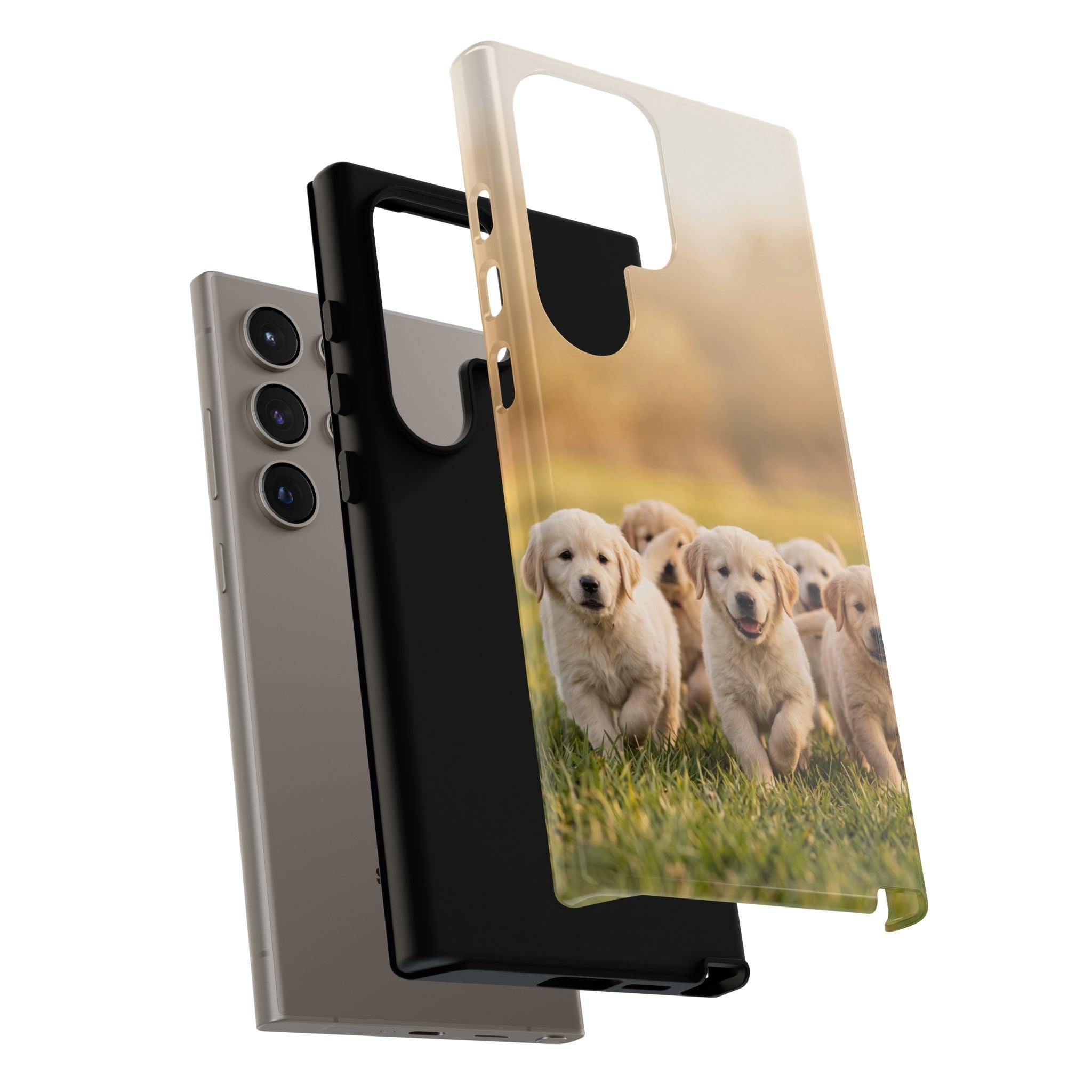 Golden Retriever Puppies Phone Case | Playful Puppy Pack Running in Grass | iPhone & Samsung