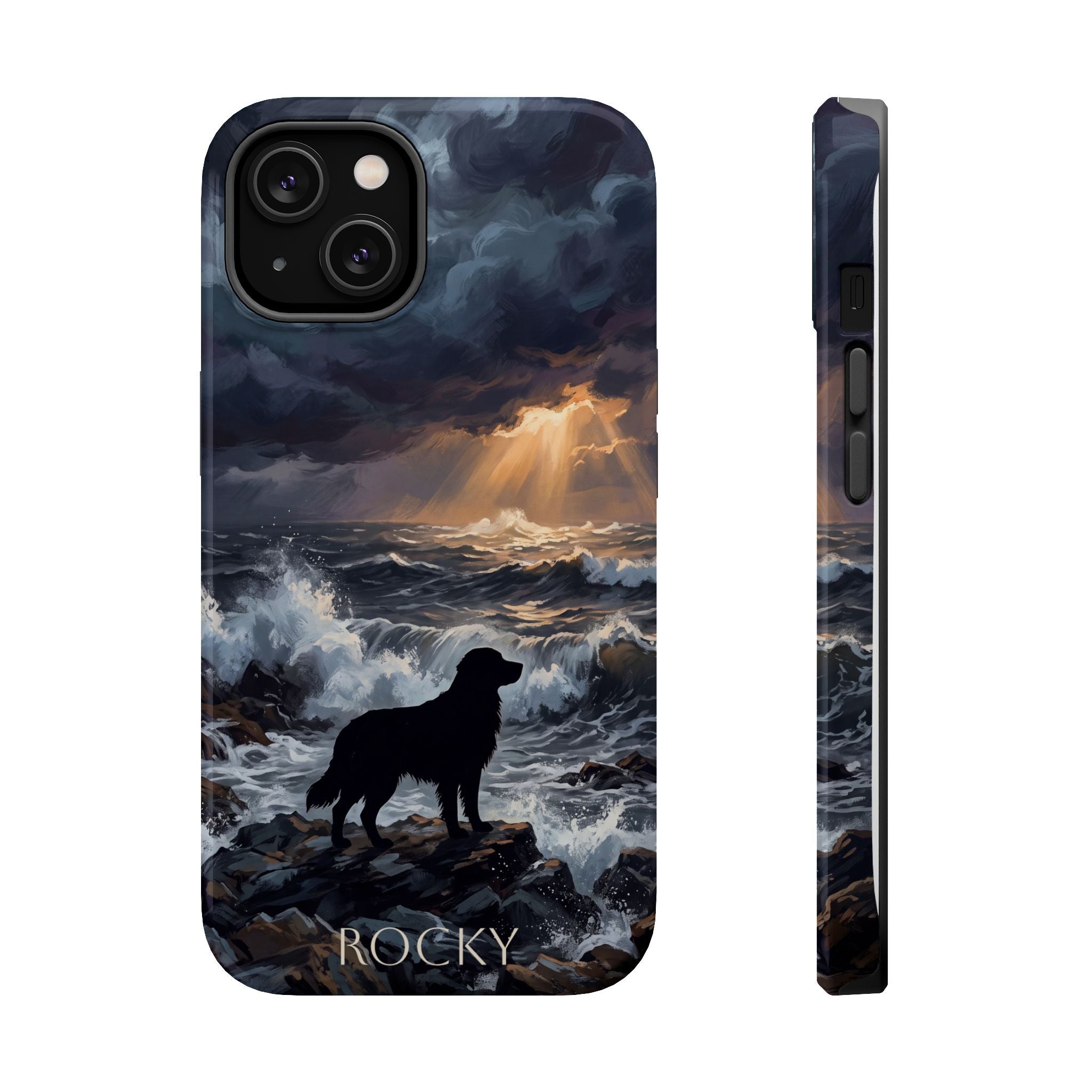 Personalized Golden Retriever Stormy Sea Phone Case — Wireless Charging Cover