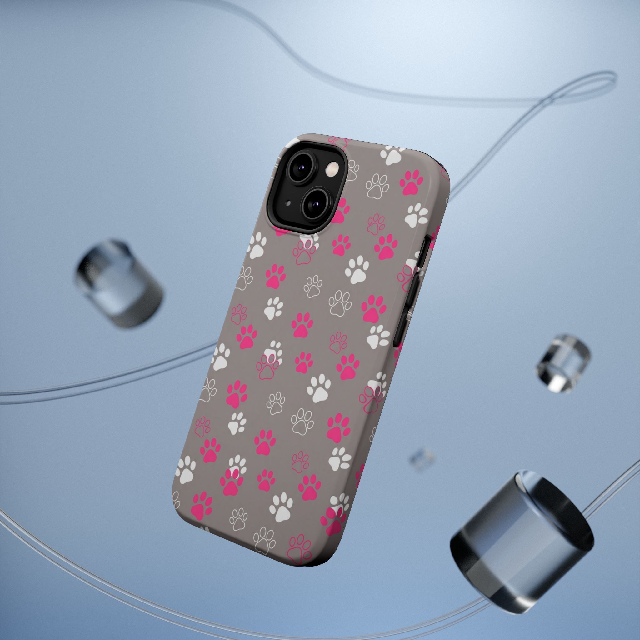 Pink & White Paw Print Phone Case — Impact-Resistant Wireless Charging Cover