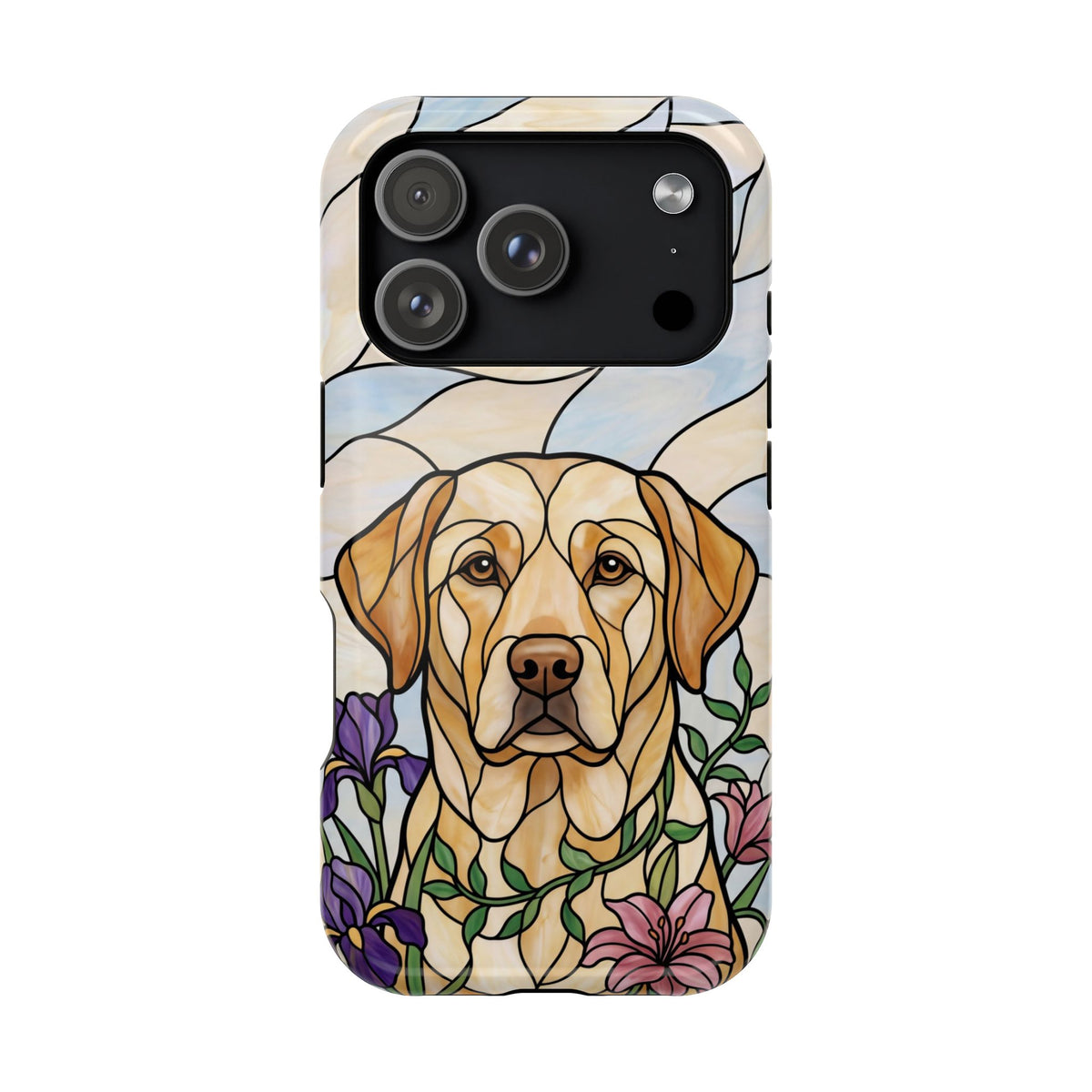 Floral Stained Glass Labrador Phone Case — Tough Magnetic Case with Wireless Charging