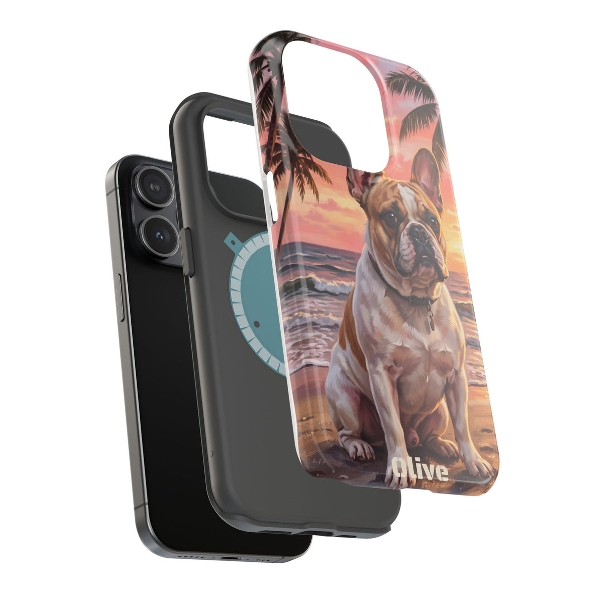 Personalized French Bulldog Beach Portrait Phone Case — Wireless Charging Cover