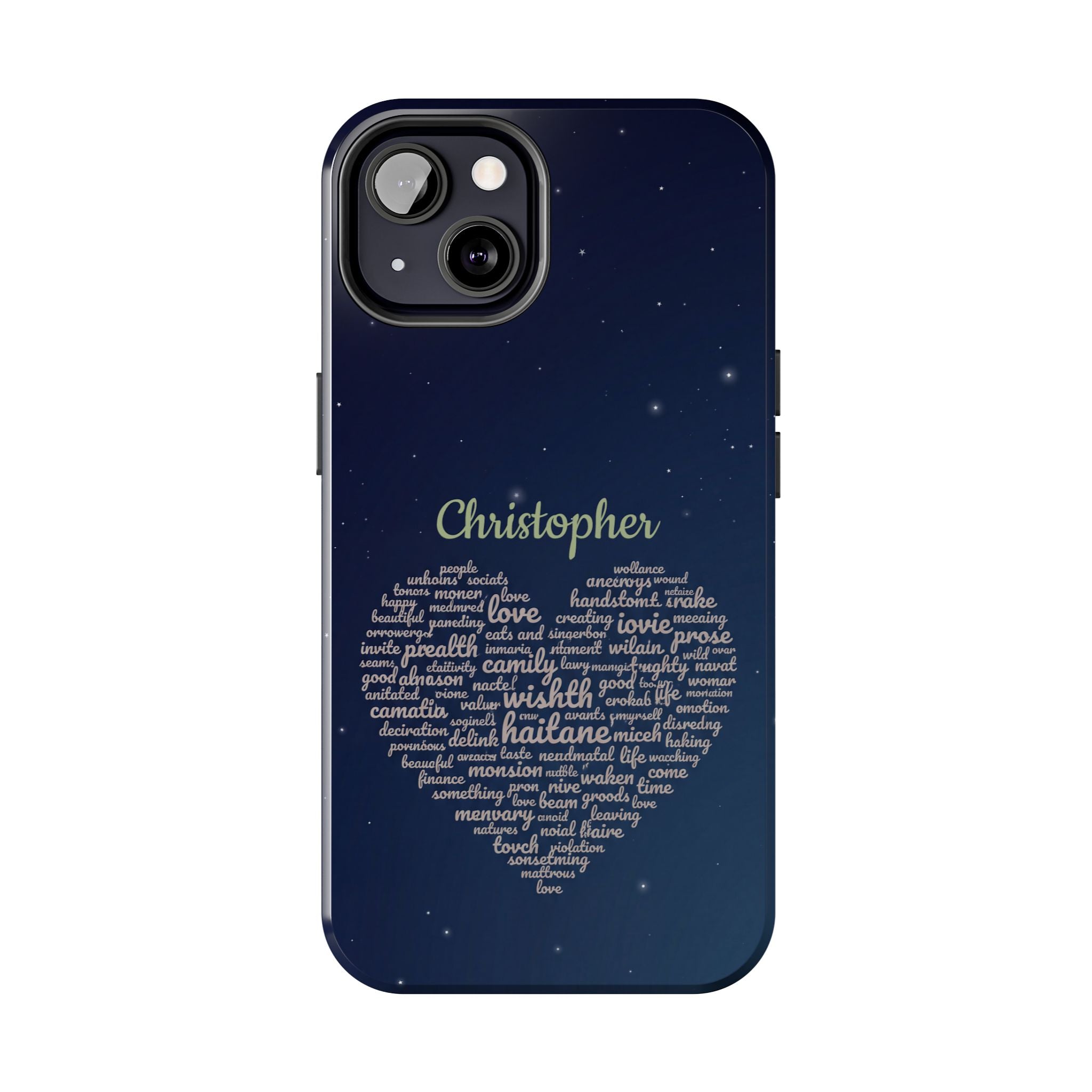 Personalized Teacher Heart Word Cloud Phone Case — Custom Name Starry Design