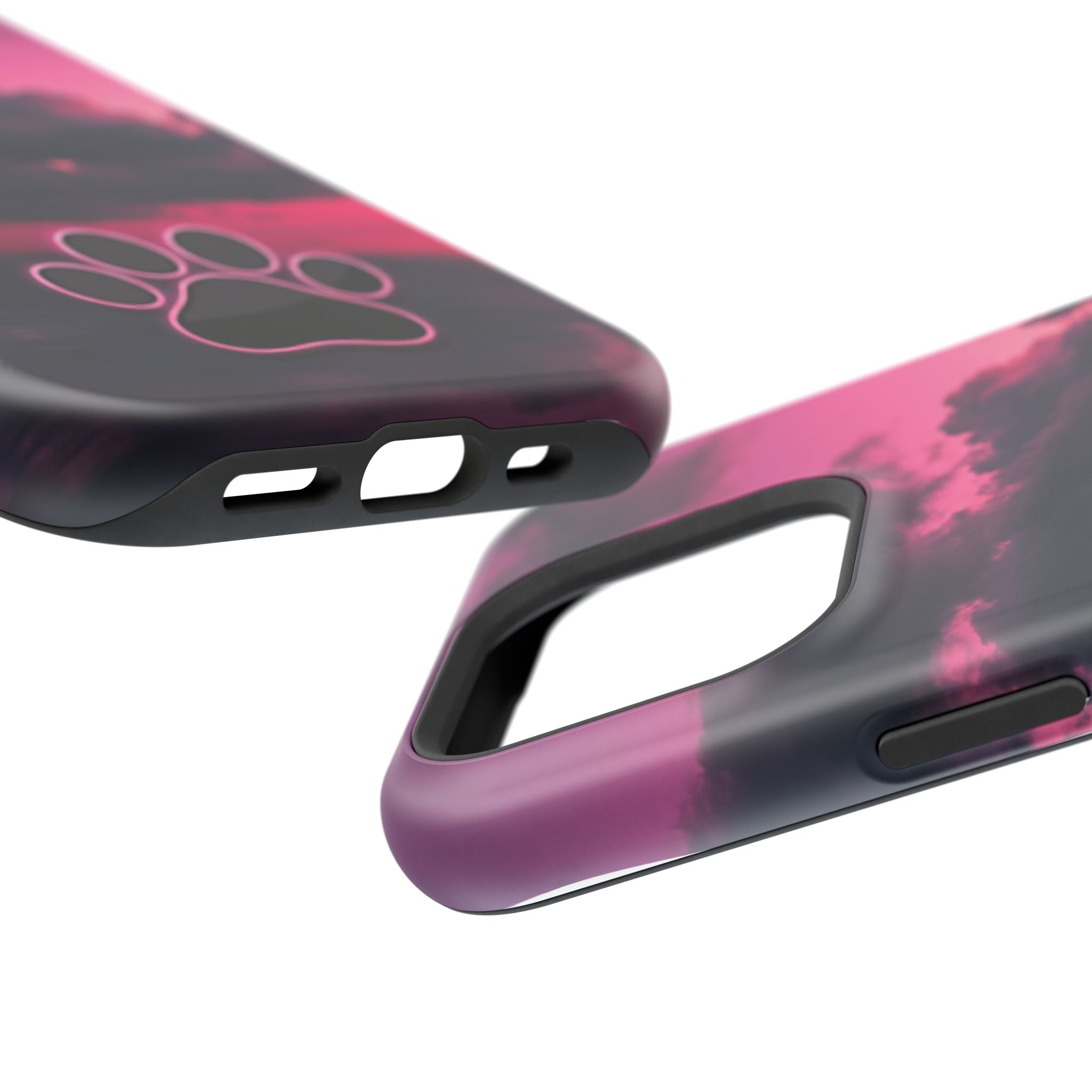 iPhone & Samsung Magnetic Impact-Resistant Phone Case — Pink Twilight Cloud with Paw Print