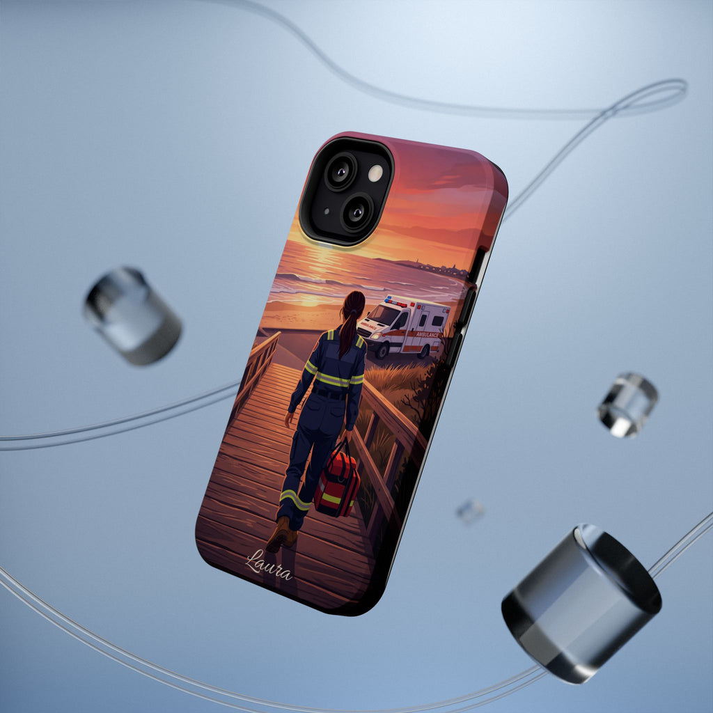 Sunset Boardwalk Personalized Paramedic Phone Case — Wireless Charging Cover