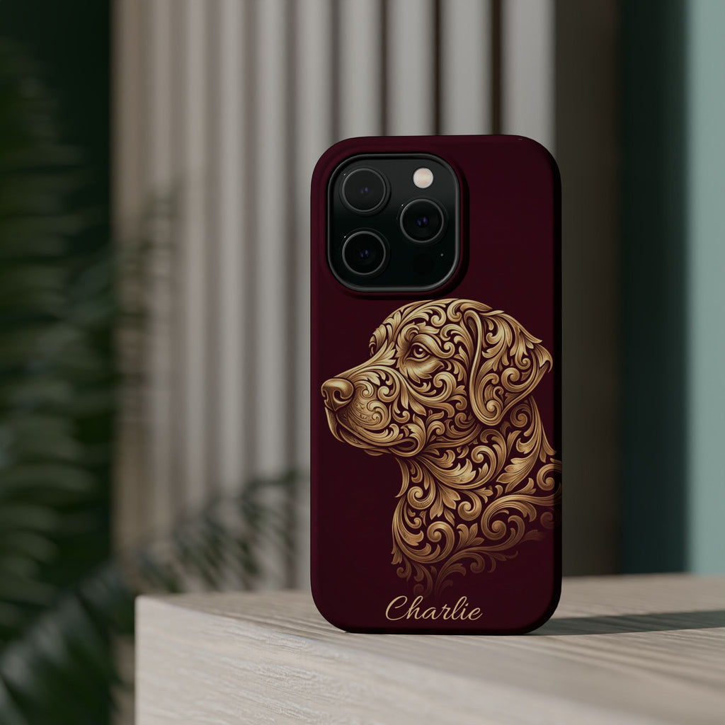 Personalized Gold Filigree Labrador Phone Case — Tough Magnetic Case with Wireless Charging