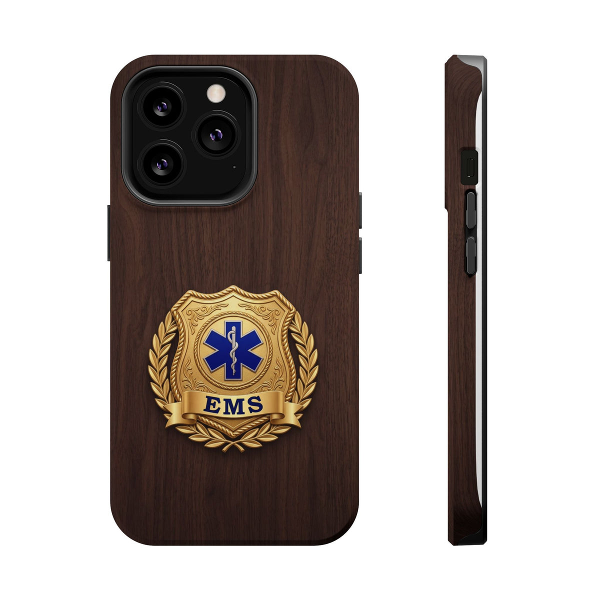Gold EMS Laurel Badge Wood Phone Case — Magnetic Wireless Charging Cover
