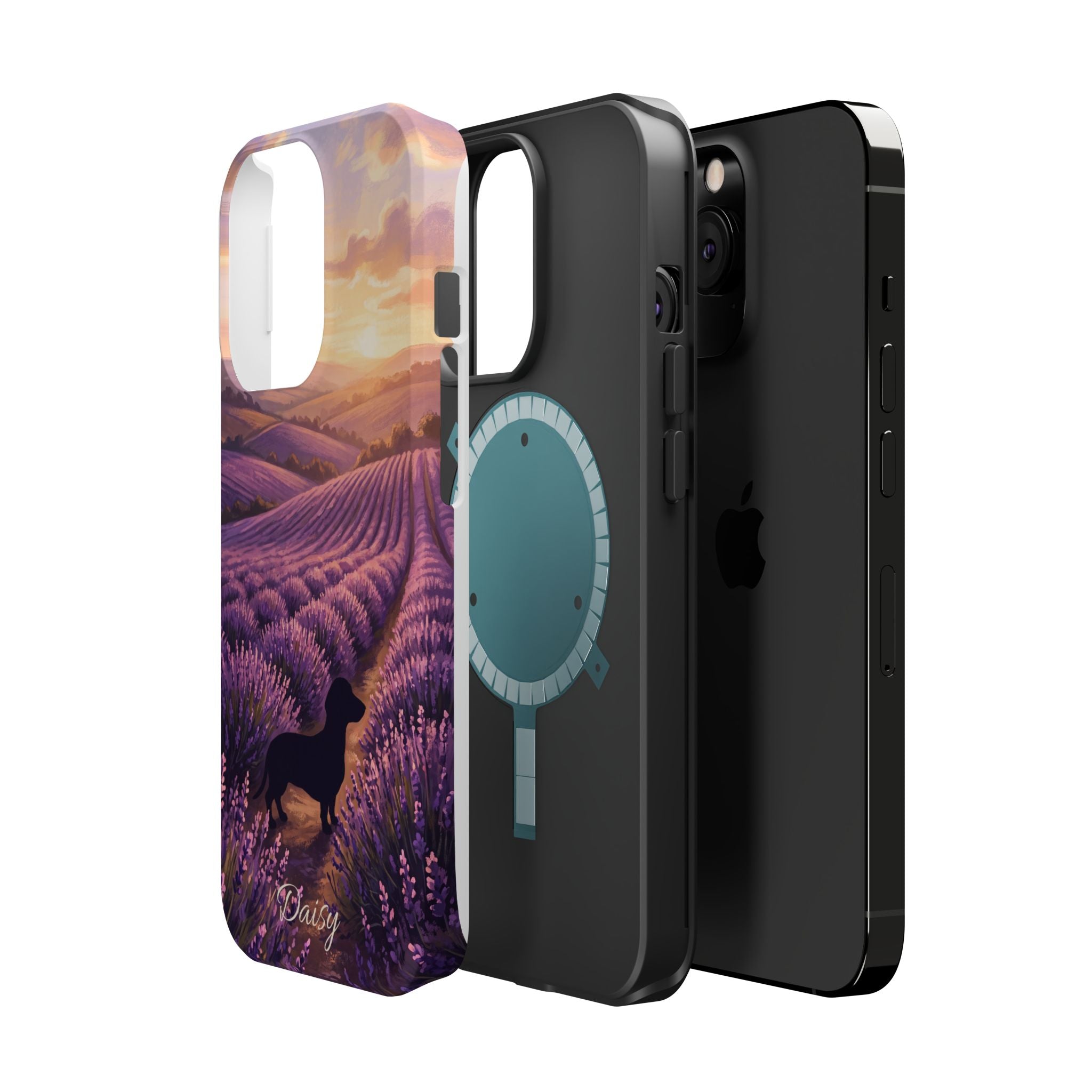 Personalized Dachshund Lavender Field Phone Case — Wireless Charging Cover