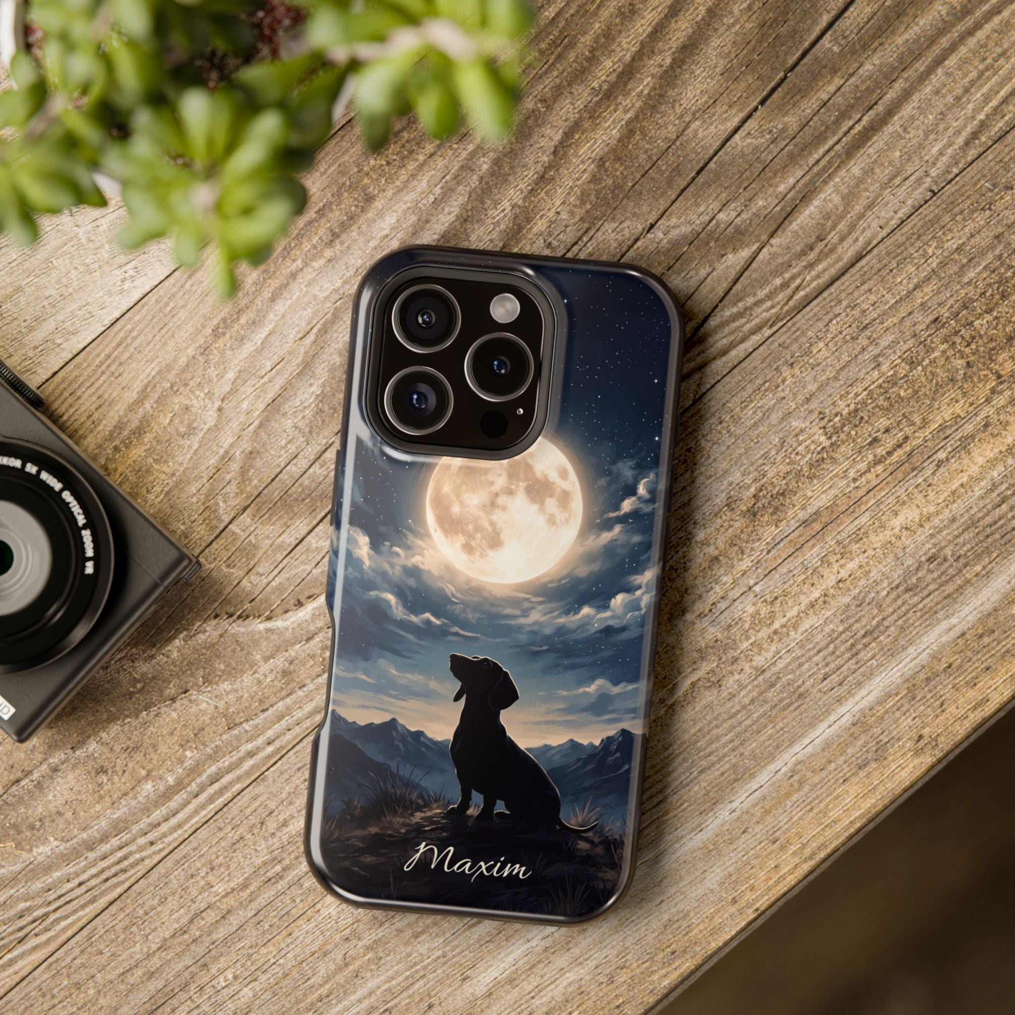 Personalized Dachshund Moonlight Phone Case — Wireless Charging Cover