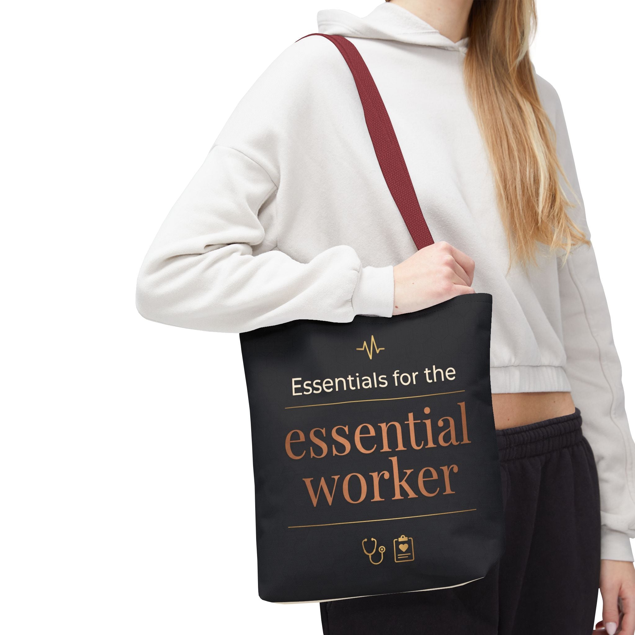 Essentials for the Essential Worker Tote | Healthcare Worker Gift Tote Bag | Nurse Doctor Appreciation Gift | Premium Polyester Carry-All