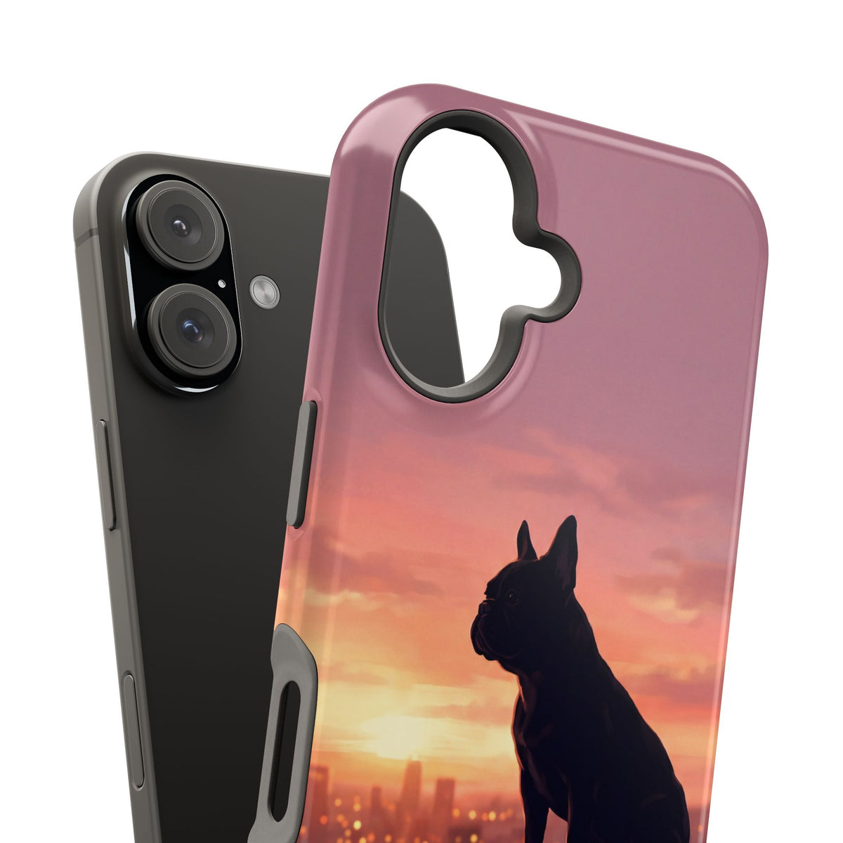 Personalized French Bulldog City Skyline Sunset Phone Case — Wireless Charging Cover