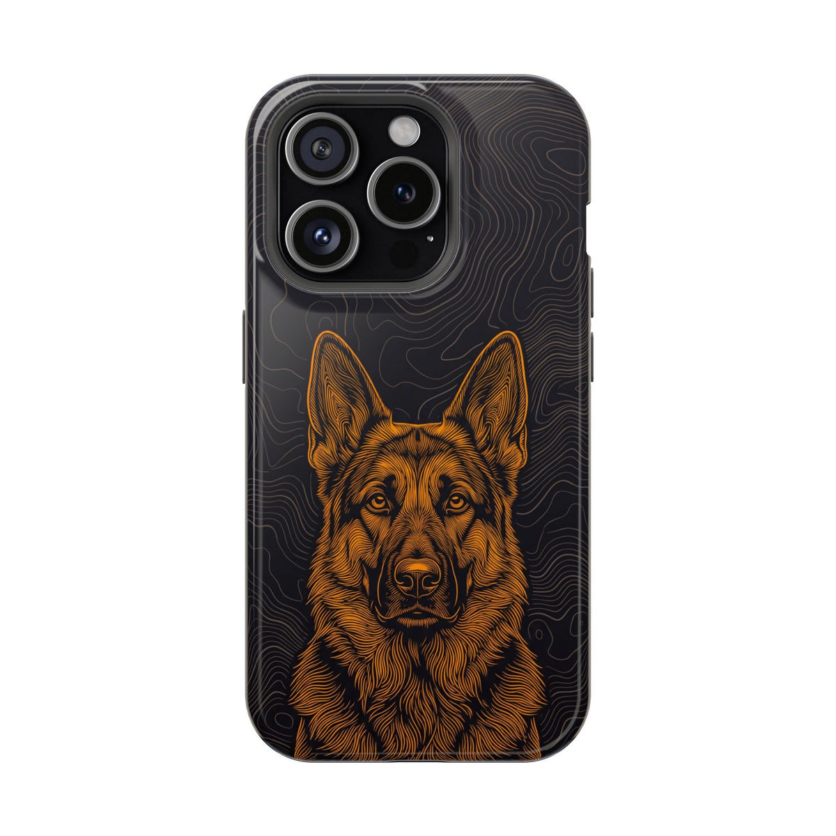 German Shepherd Phone Case | Topographic Line Art — Tough Magnetic Case with Wireless Charging