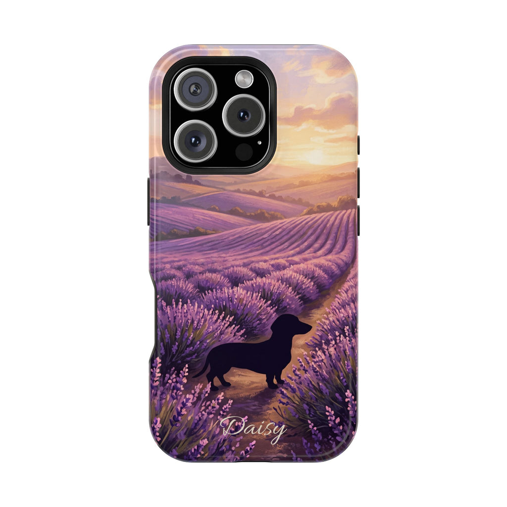 Personalized Dachshund Lavender Field Phone Case — Wireless Charging Cover