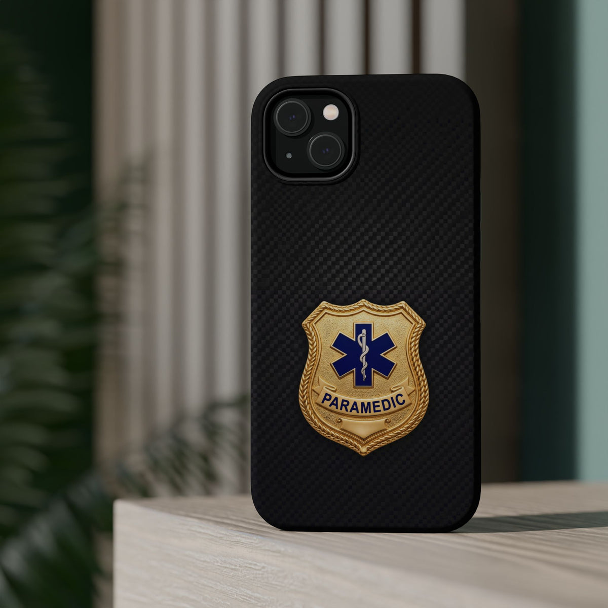 Gold Paramedic Badge Black Phone Case — Magnetic Wireless Charging Cover