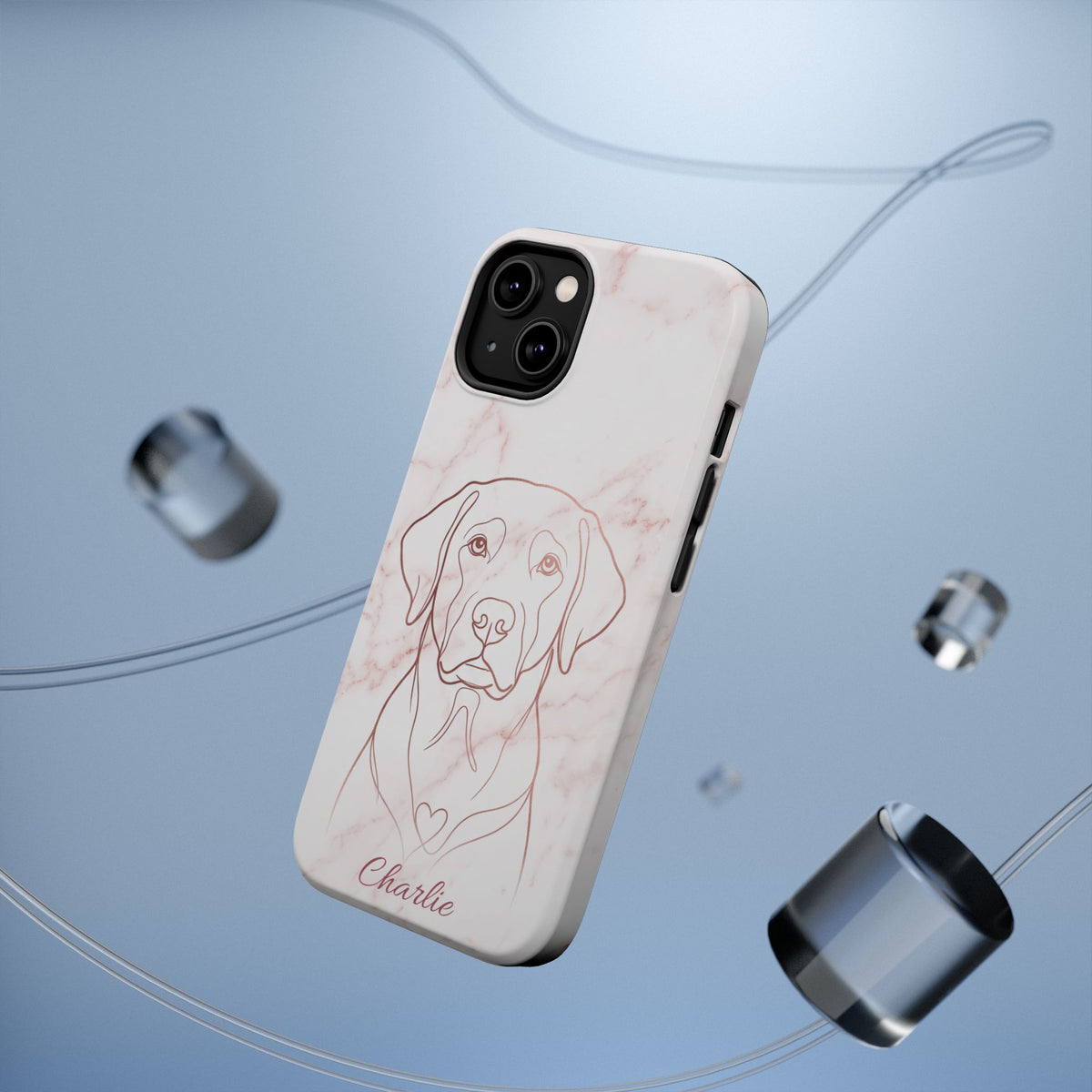 Personalized Rose Gold Marble Labrador Phone Case — Tough Magnetic Case with Wireless Charging