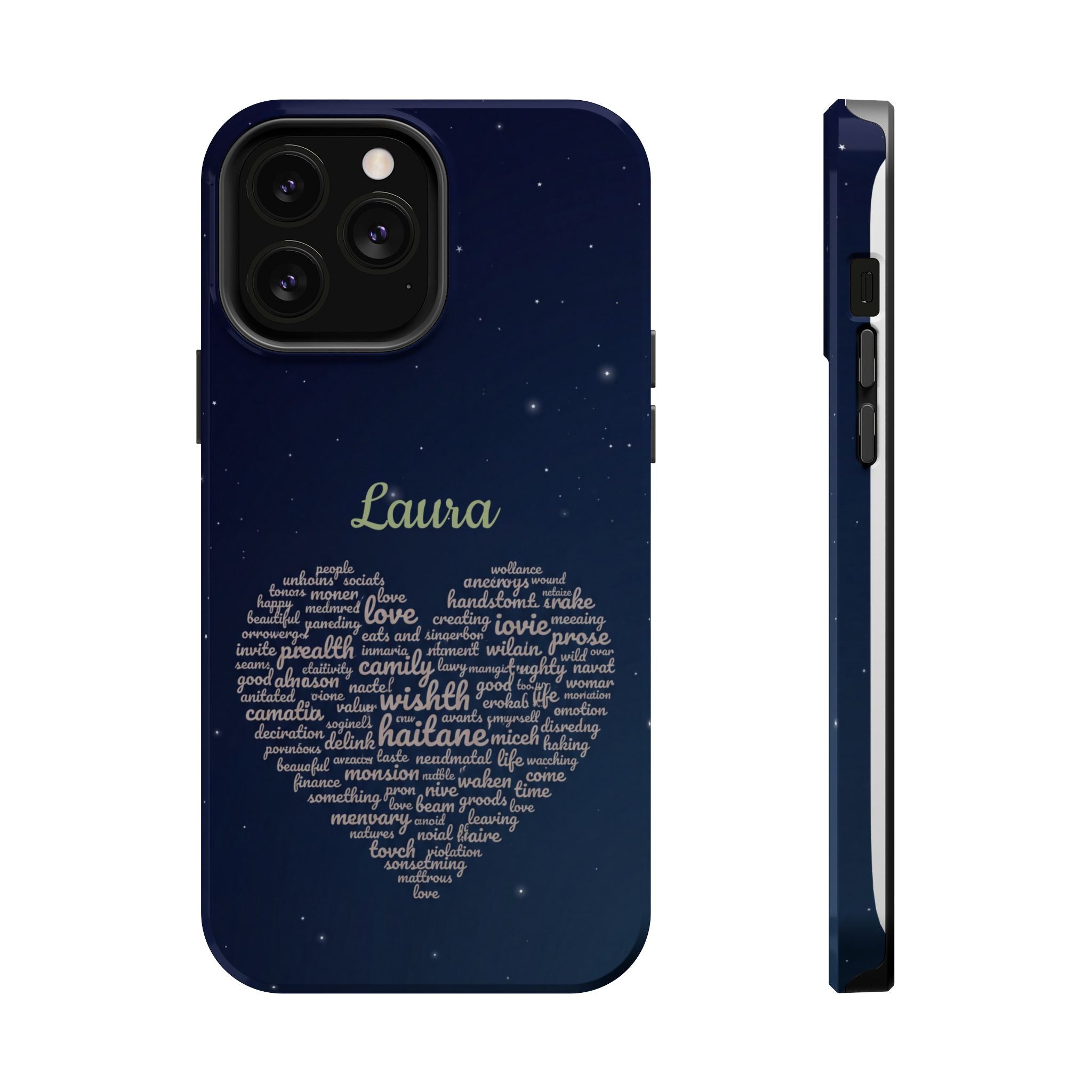 Personalized Teacher Heart Word Art Phone Case — Navy Wireless Charging Cover