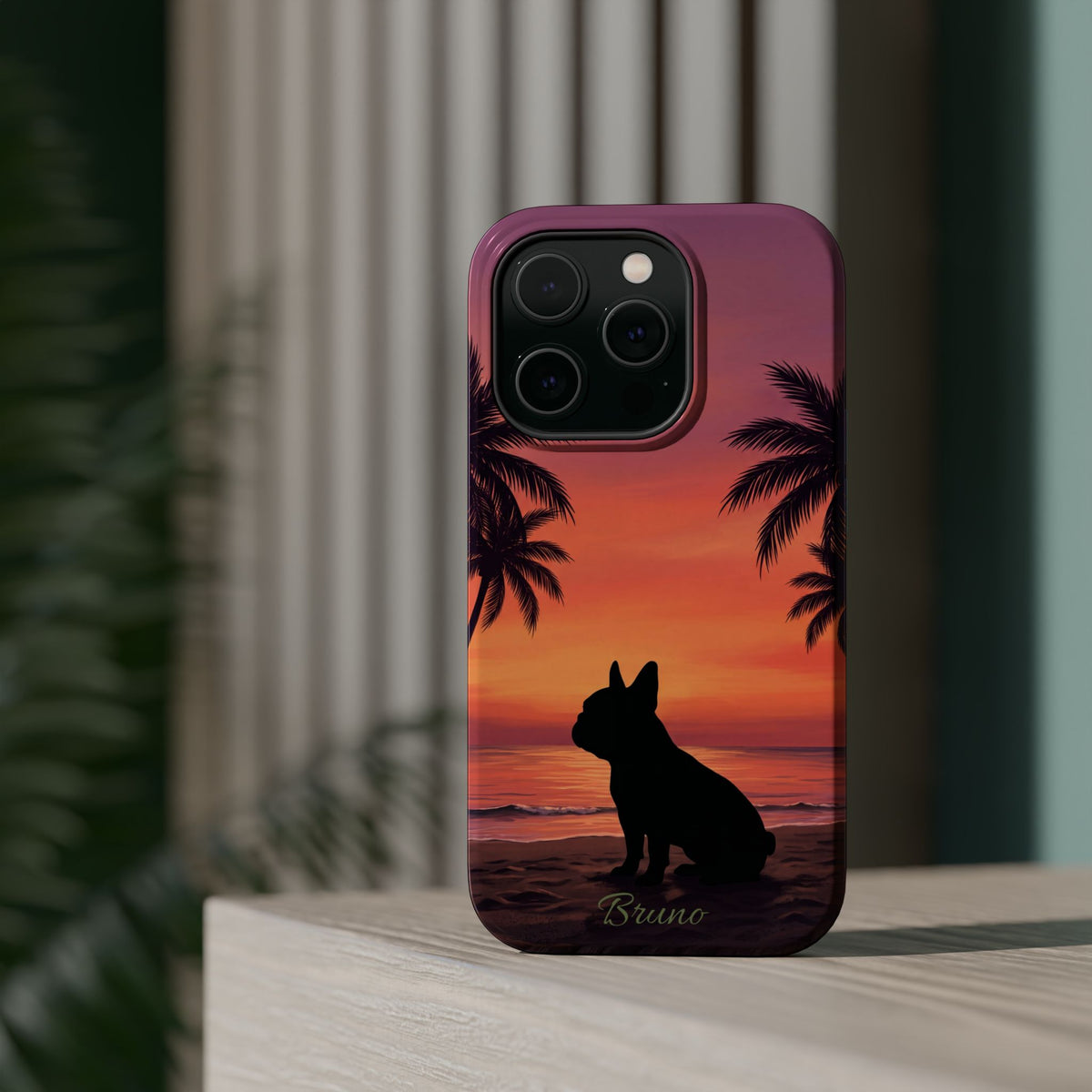 Personalized French Bulldog Tropical Beach Phone Case — Wireless Charging Cover