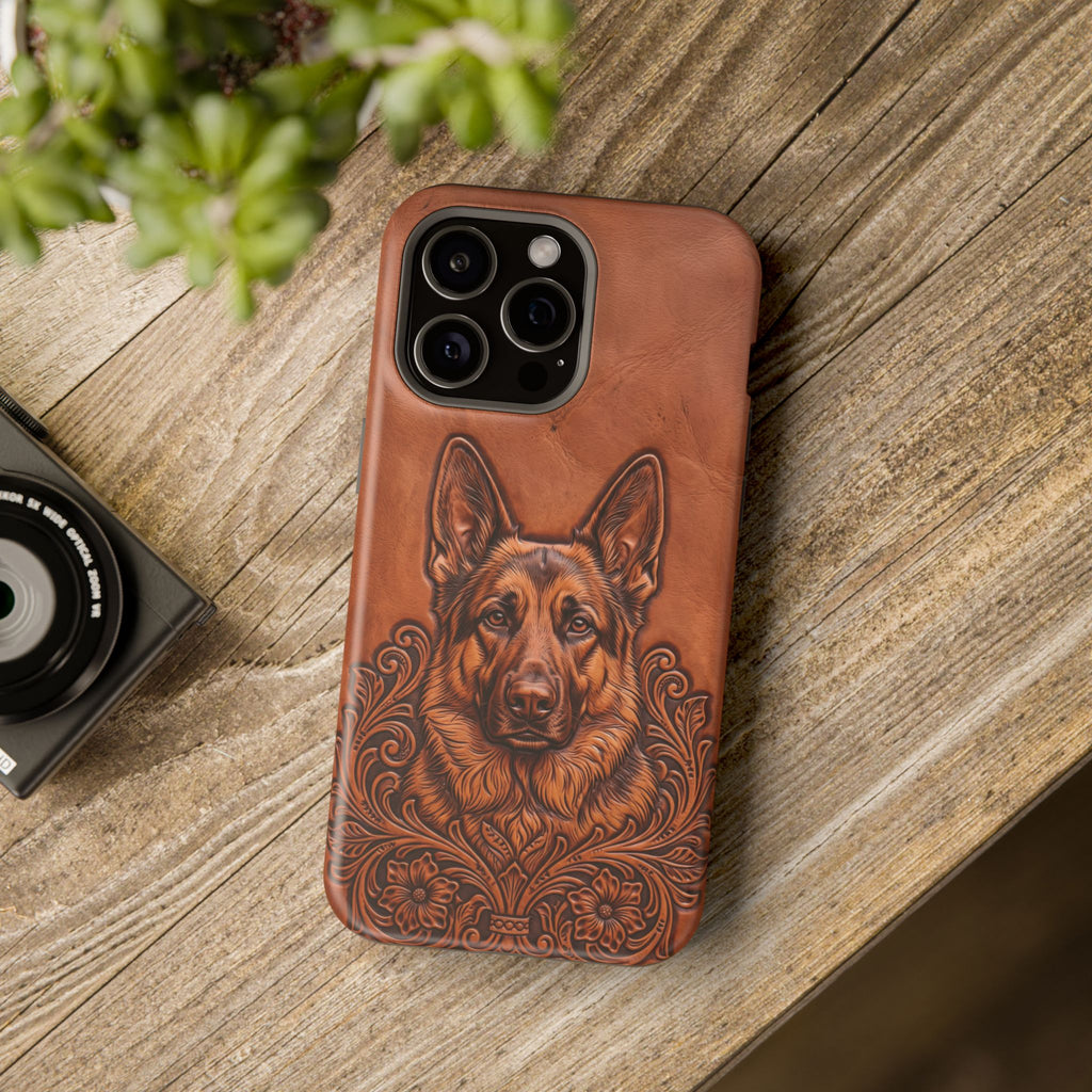 German Shepherd Phone Case | Western Tooled Art — Tough Magnetic Case with Wireless Charging