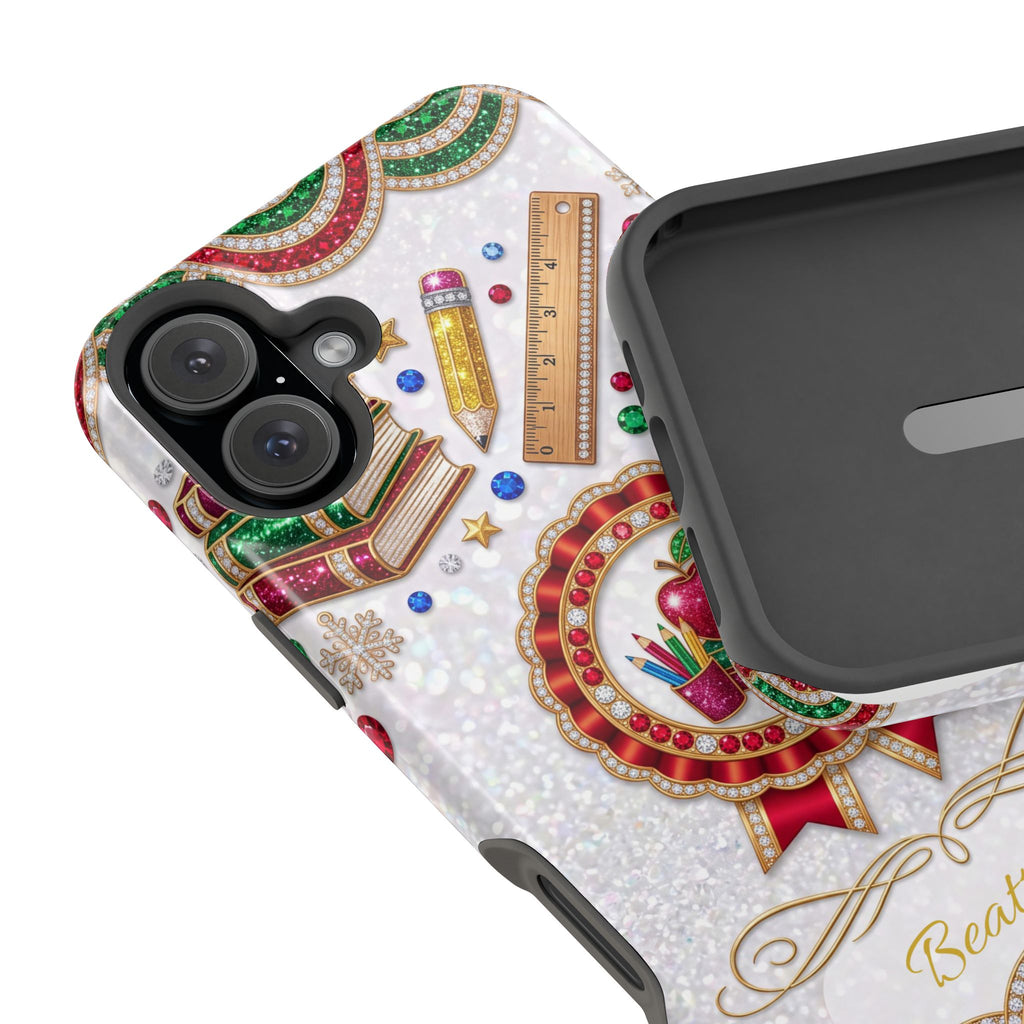 Jeweled Apple Medallion Personalized Teacher Phone Case — Wireless Charging Cover