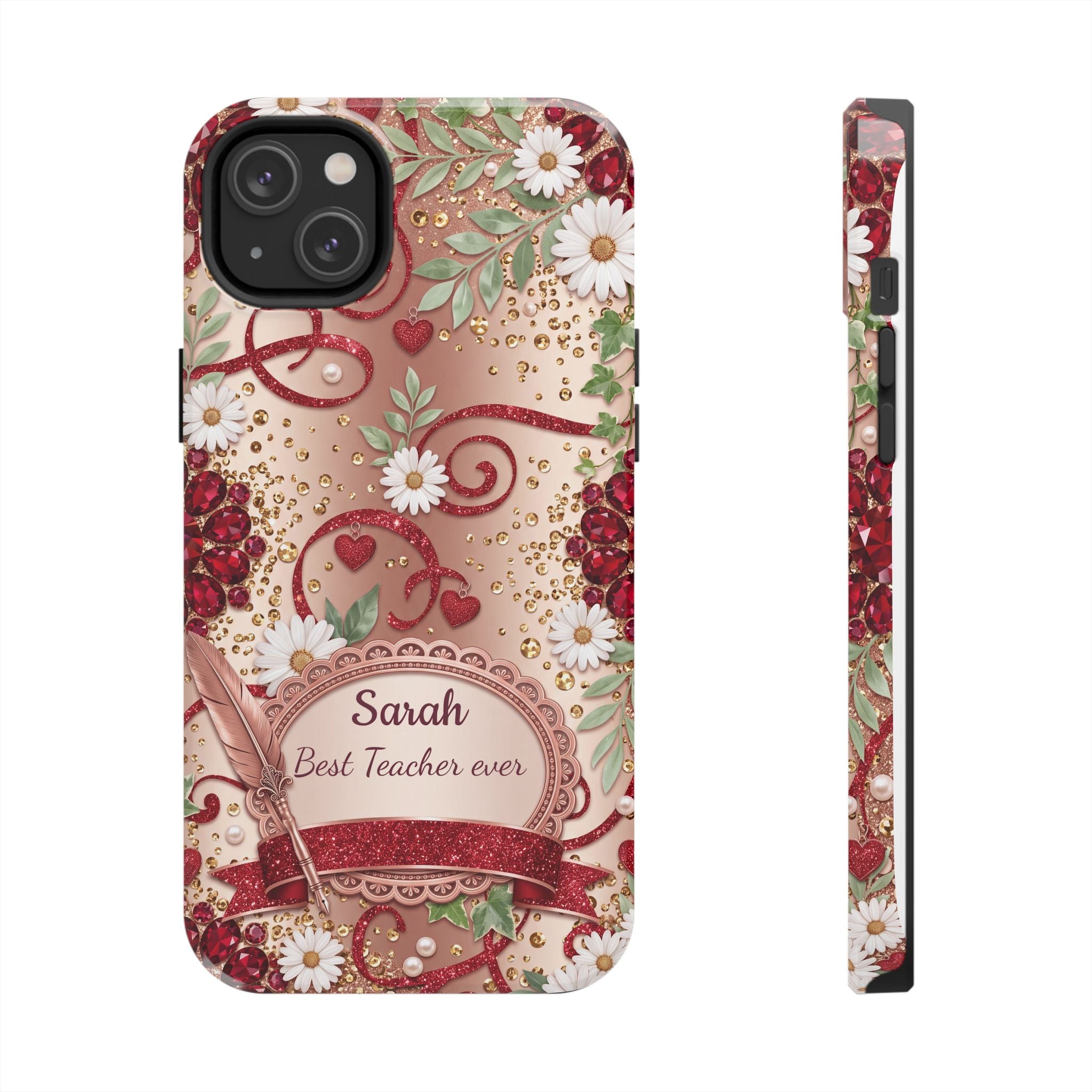 Personalized Teacher Phone Case — Custom Name and Message - Floral Jeweled Design