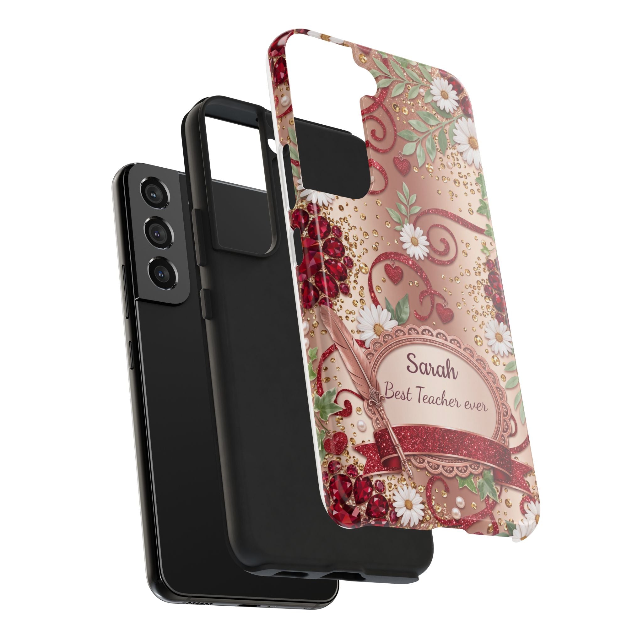 Personalized Teacher Phone Case — Custom Name and Message - Floral Jeweled Design