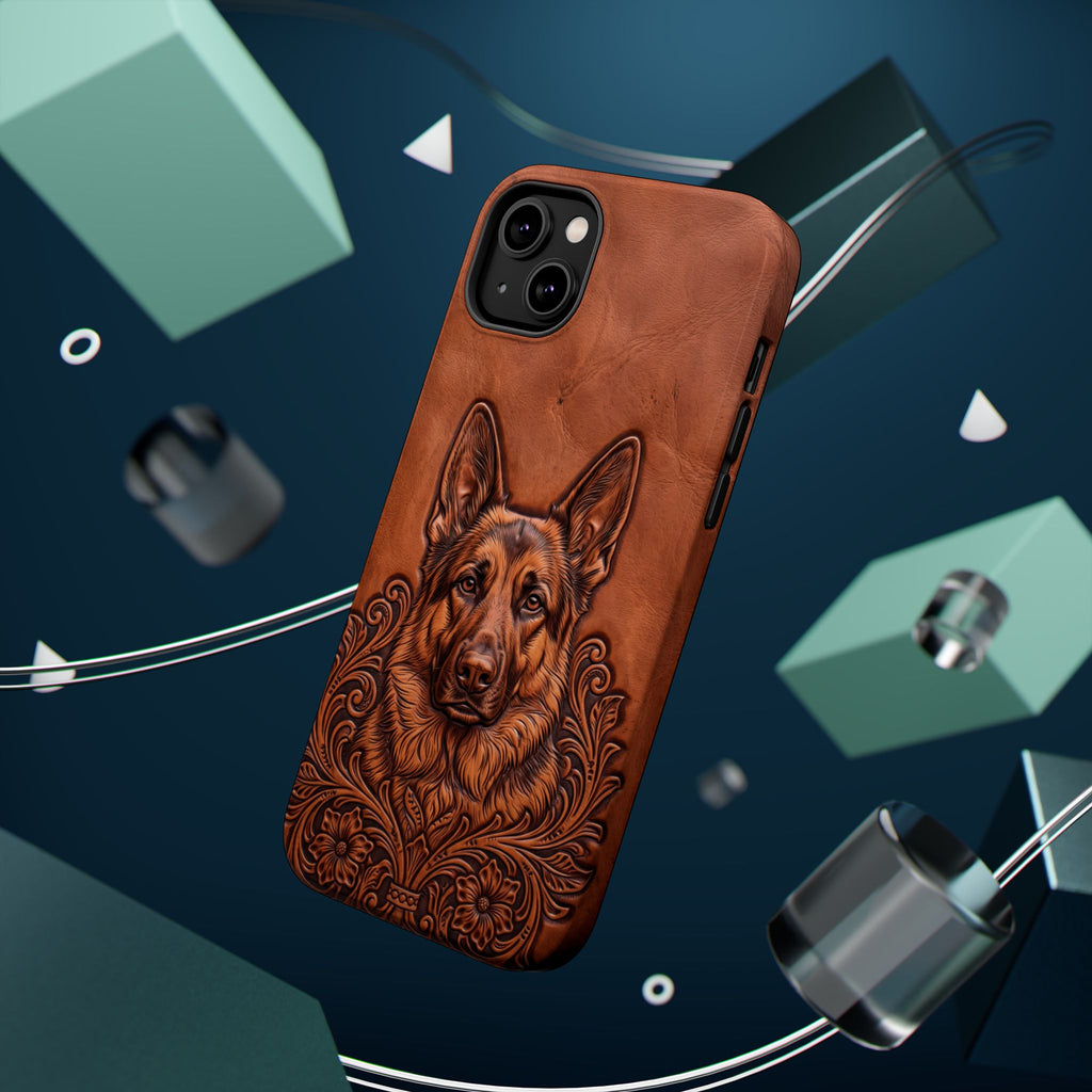 German Shepherd Phone Case | Western Tooled Art — Tough Magnetic Case with Wireless Charging