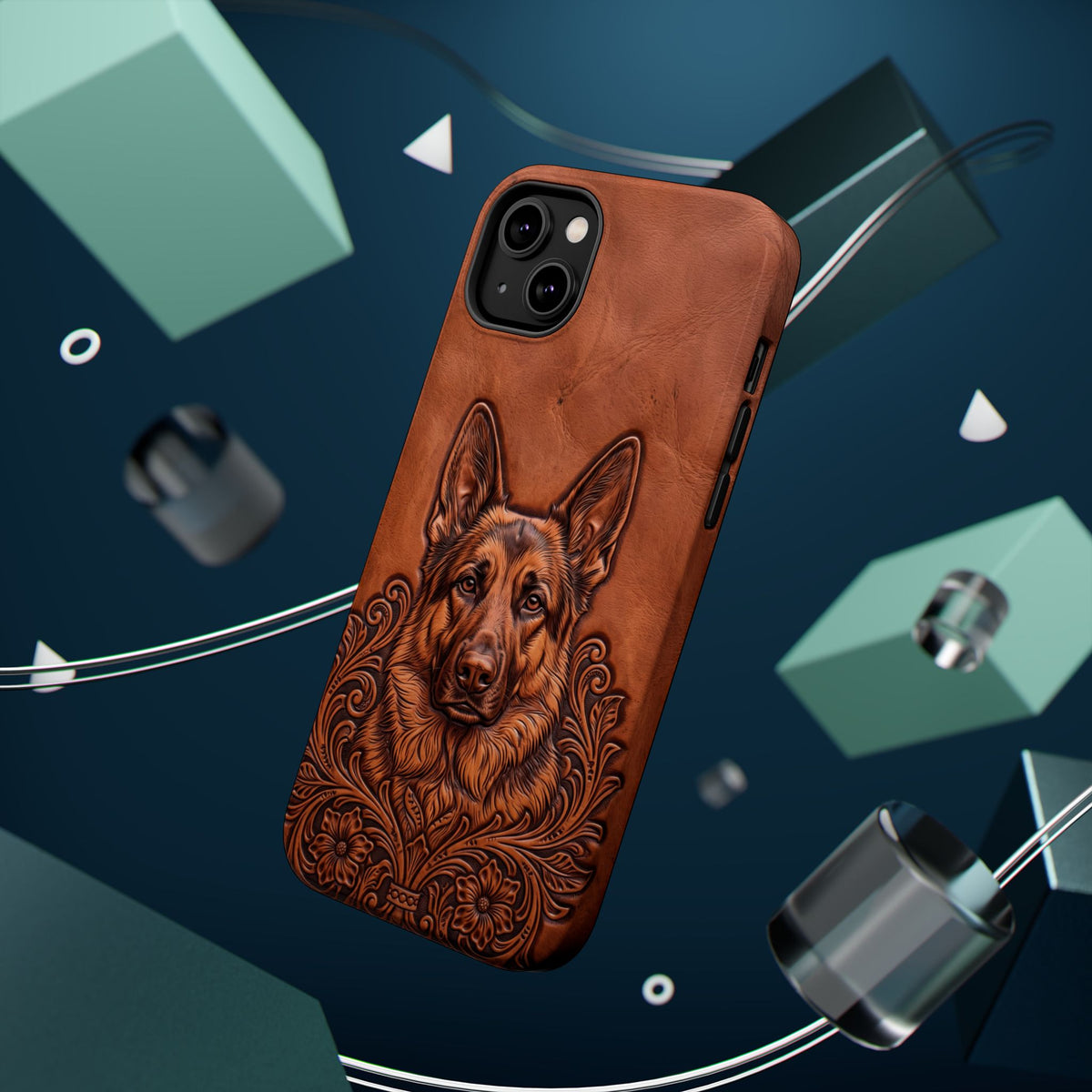 German Shepherd Phone Case | Western Tooled Art — Tough Magnetic Case with Wireless Charging