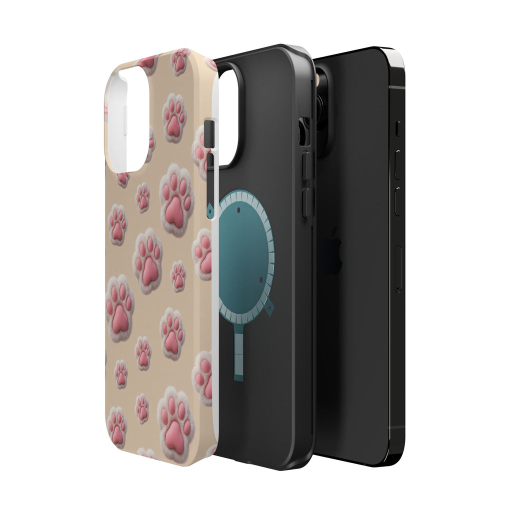 Pink Paw Print Phone Case — Impact-Resistant Wireless Charging Cover