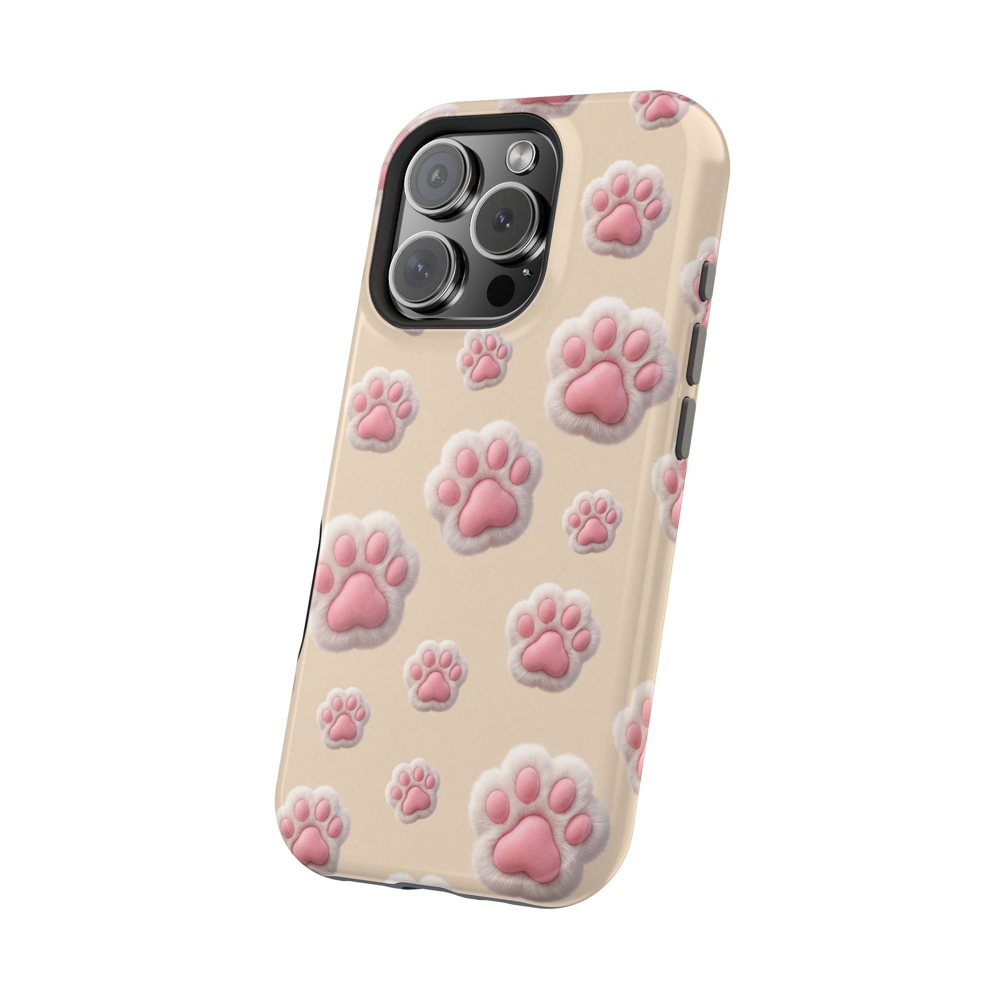 Pink Paw Print Phone Case — Impact-Resistant Wireless Charging Cover