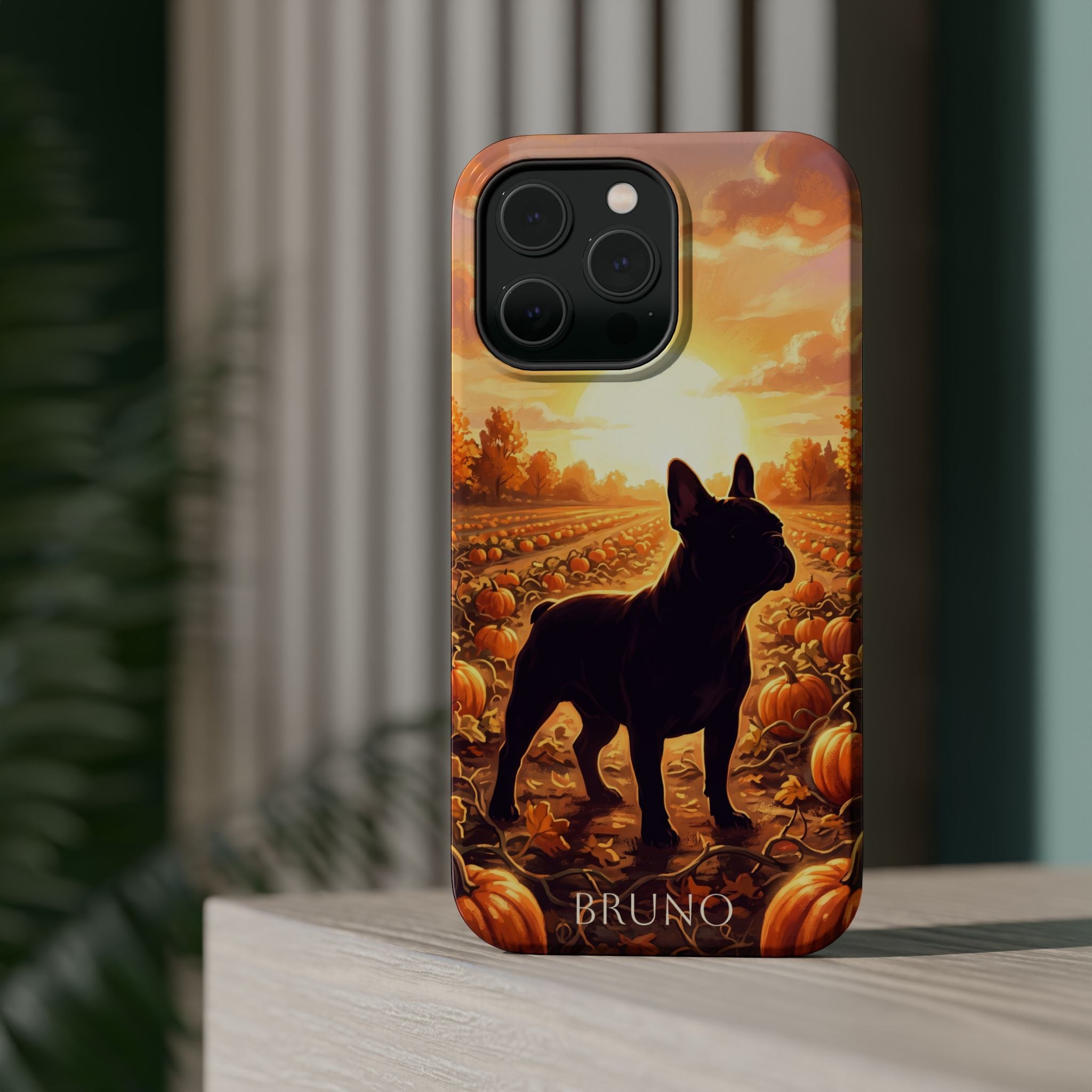 Personalized French Bulldog Pumpkin Patch Phone Case — Wireless Charging Cover