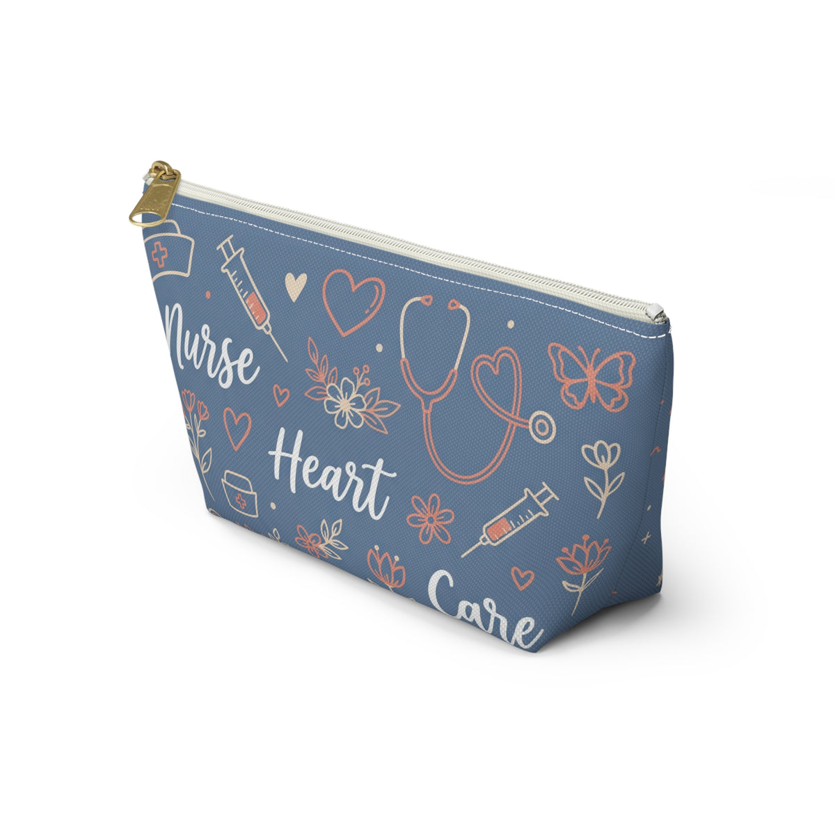 Nurse Heart Care Boho Accessory Pouch — T-Bottom Zipper Bag
