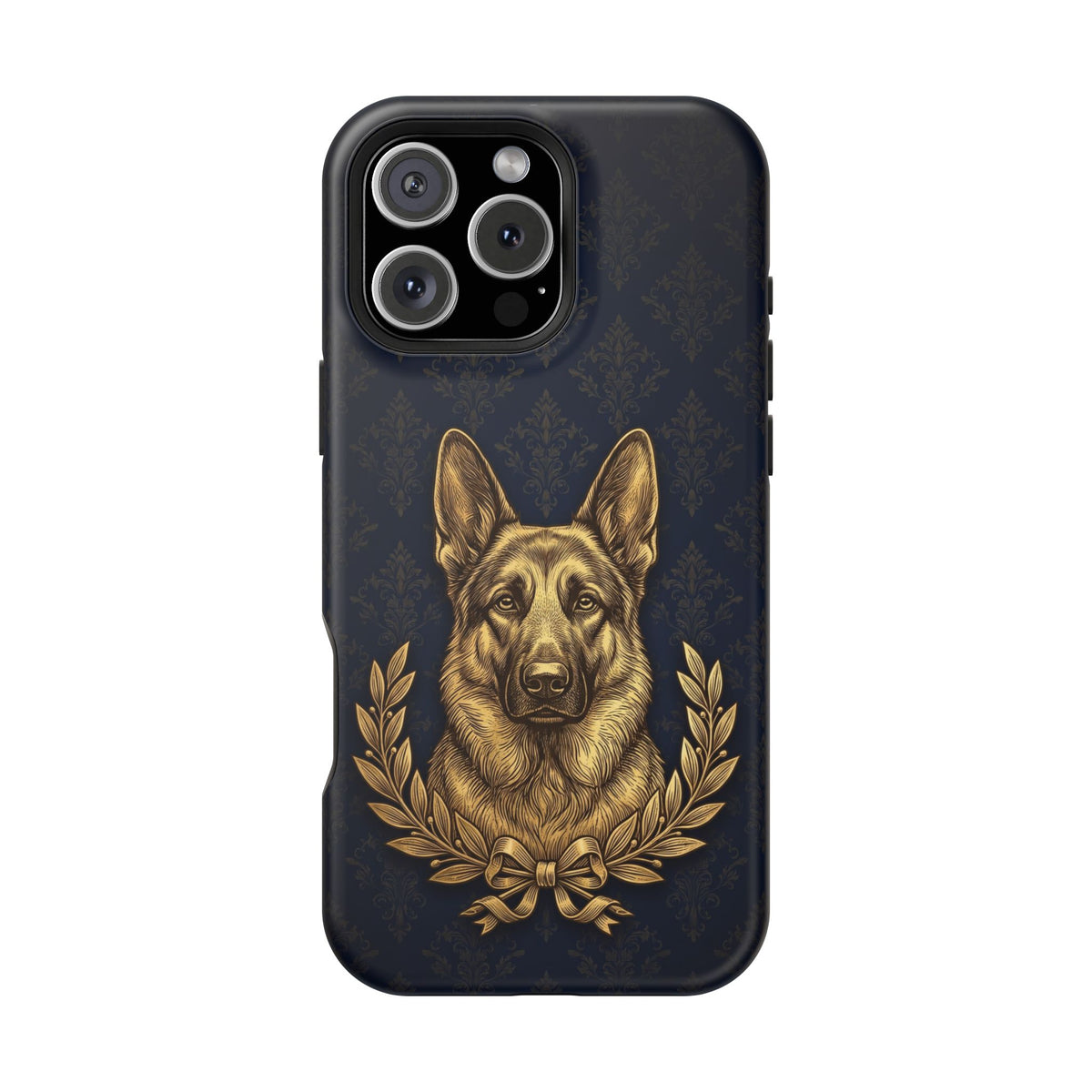 German Shepherd Phone Case | Navy Gold Laurel Art — Tough Magnetic Case with Wireless Charging