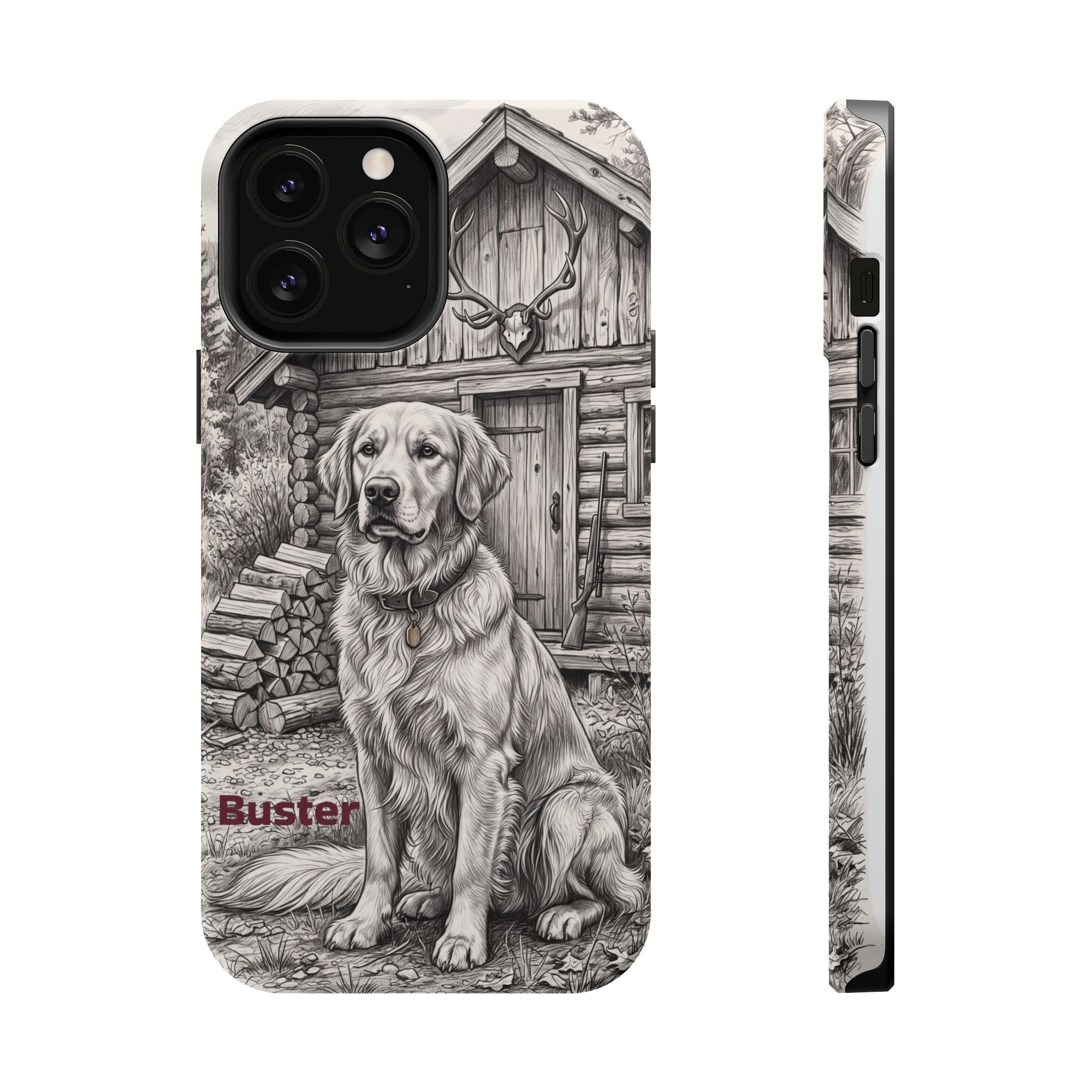 Personalized Golden Retriever Cabin Porch Phone Case — Wireless Charging Cover